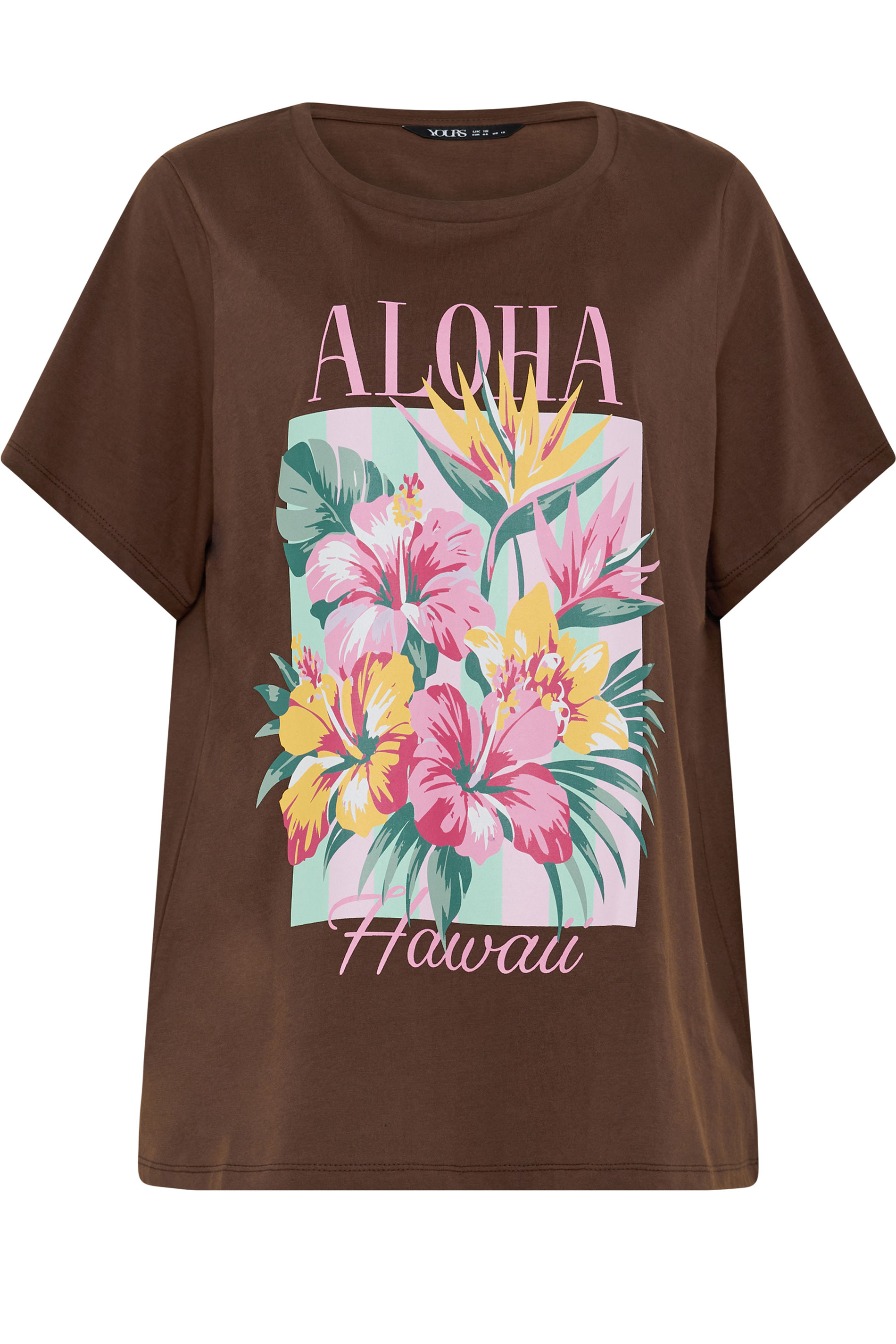 YOURS Plus Size Brown 'Aloha Hawaii' Graphic T-Shirt | Yours Clothing 5