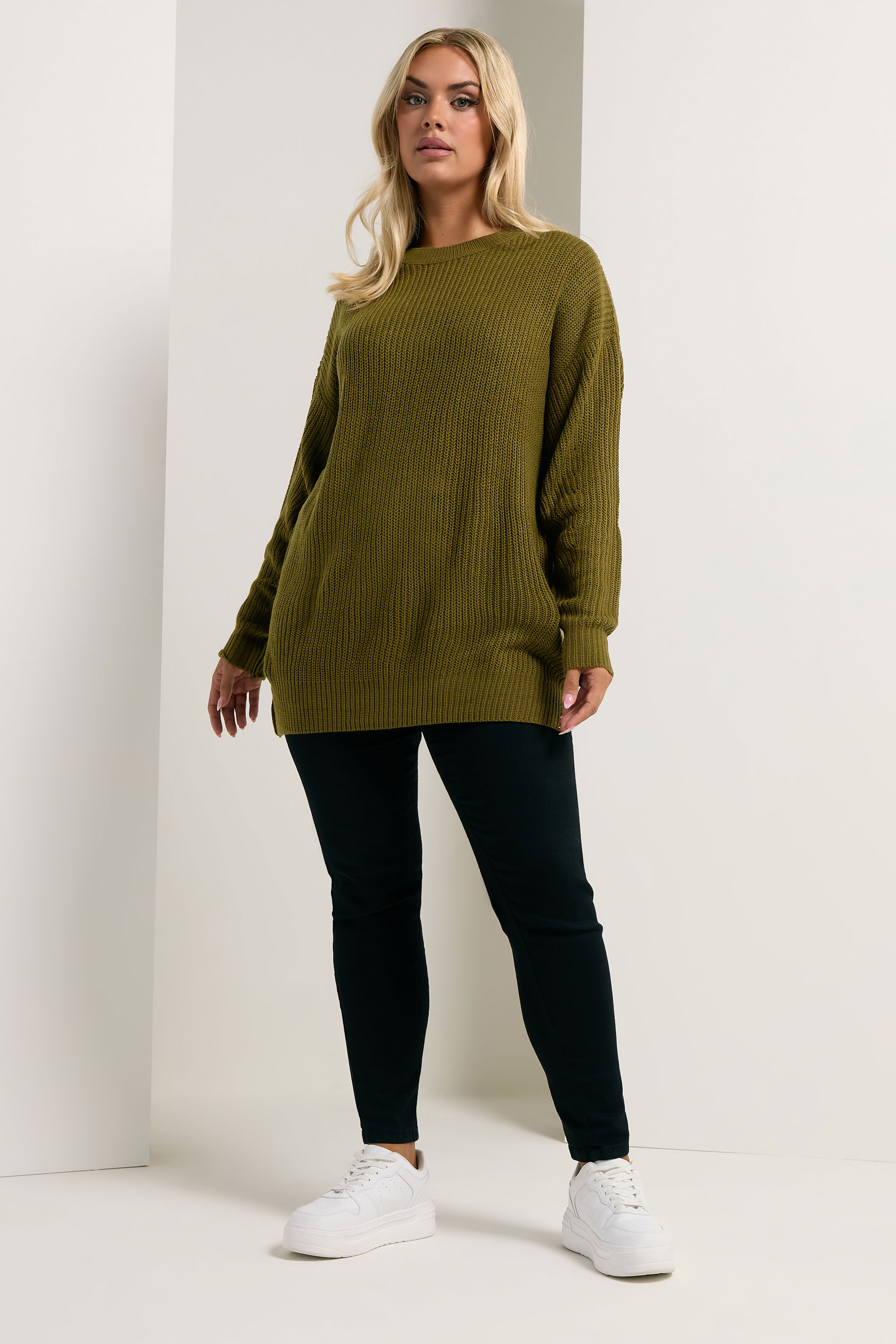YOURS Plus Size Olive Green Drop Shoulder Jumper | Yours Clothing 4