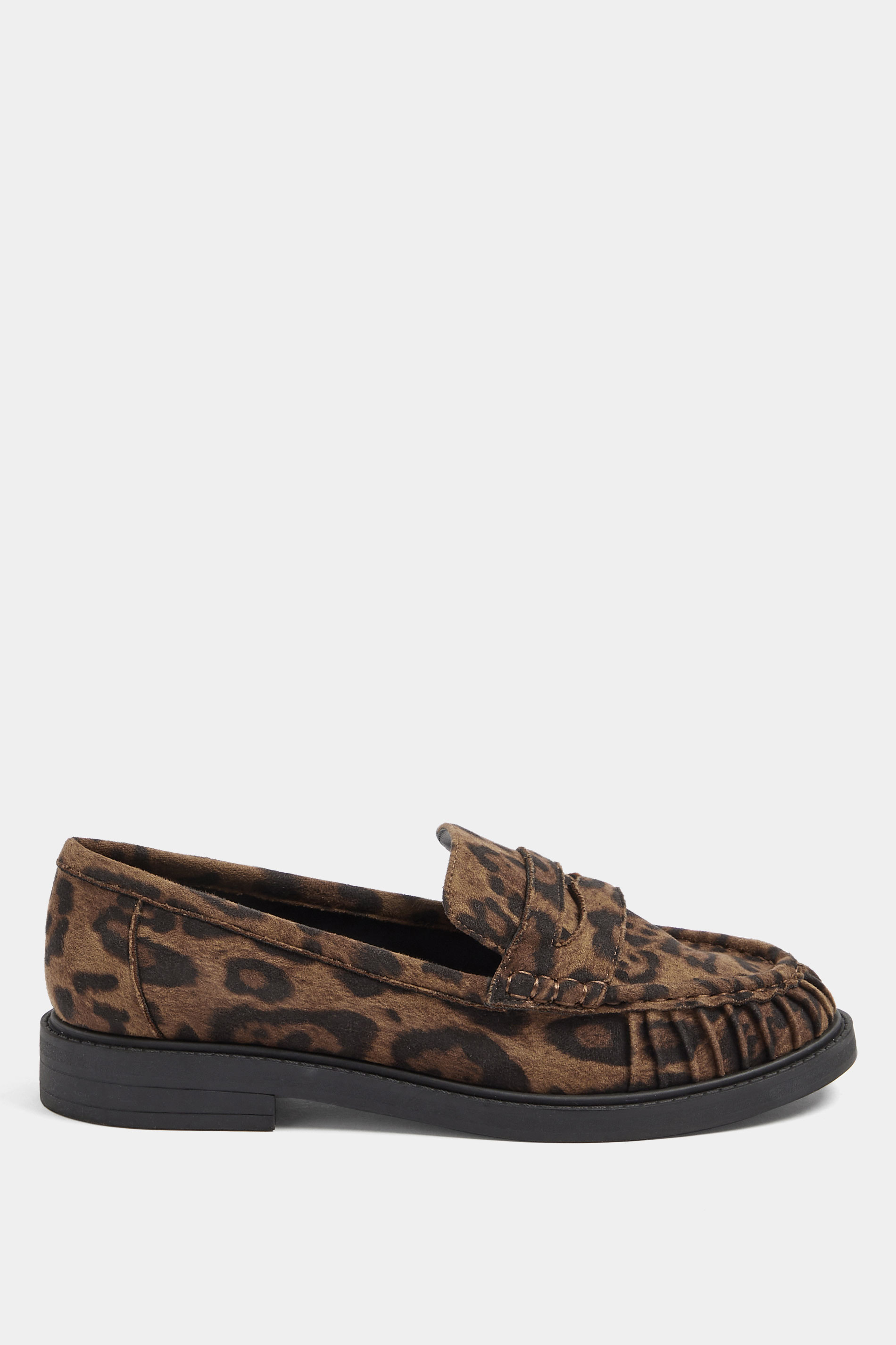 Brown Leopard Print Faux Suede Slip On Loafers In Extra Wide EEE Fit | Yours Clothing 2