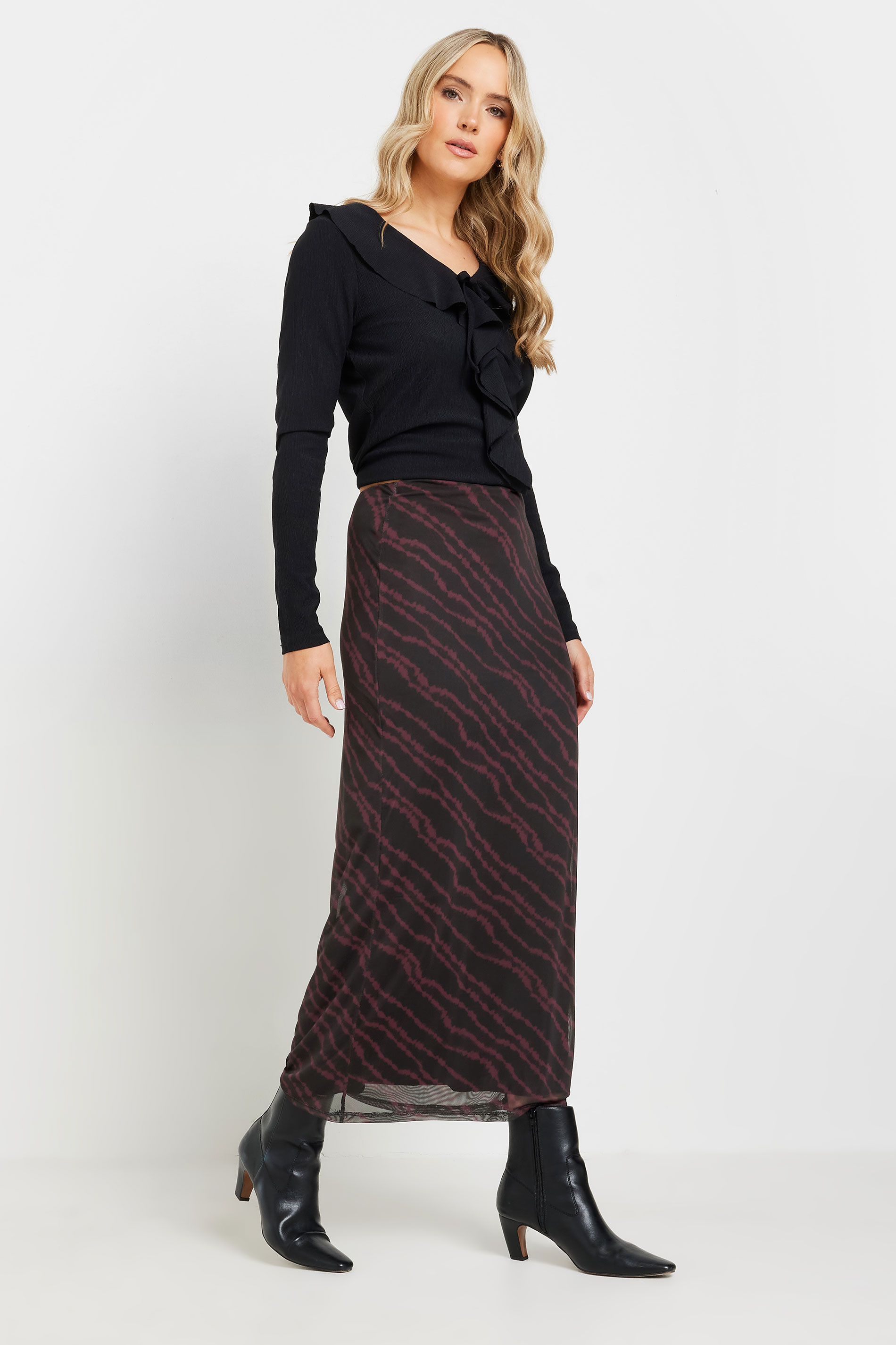 LTS Tall Burgundy Red Mesh Abstract Maxi Skirt | Long Tall Sally 3