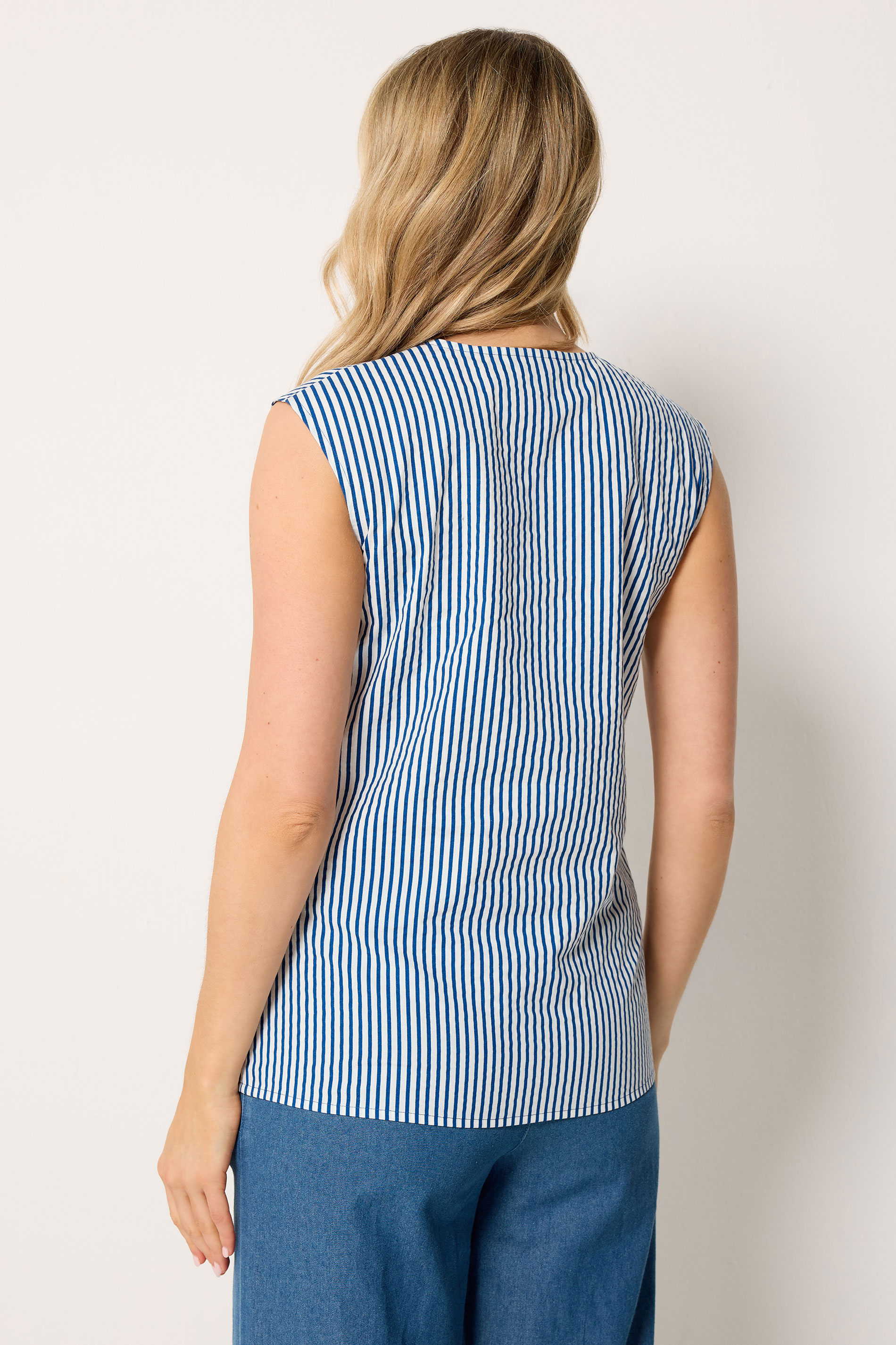 LTS Tall Women's Blue Striped Cotton Waistcoat | Long Tall Sally 4