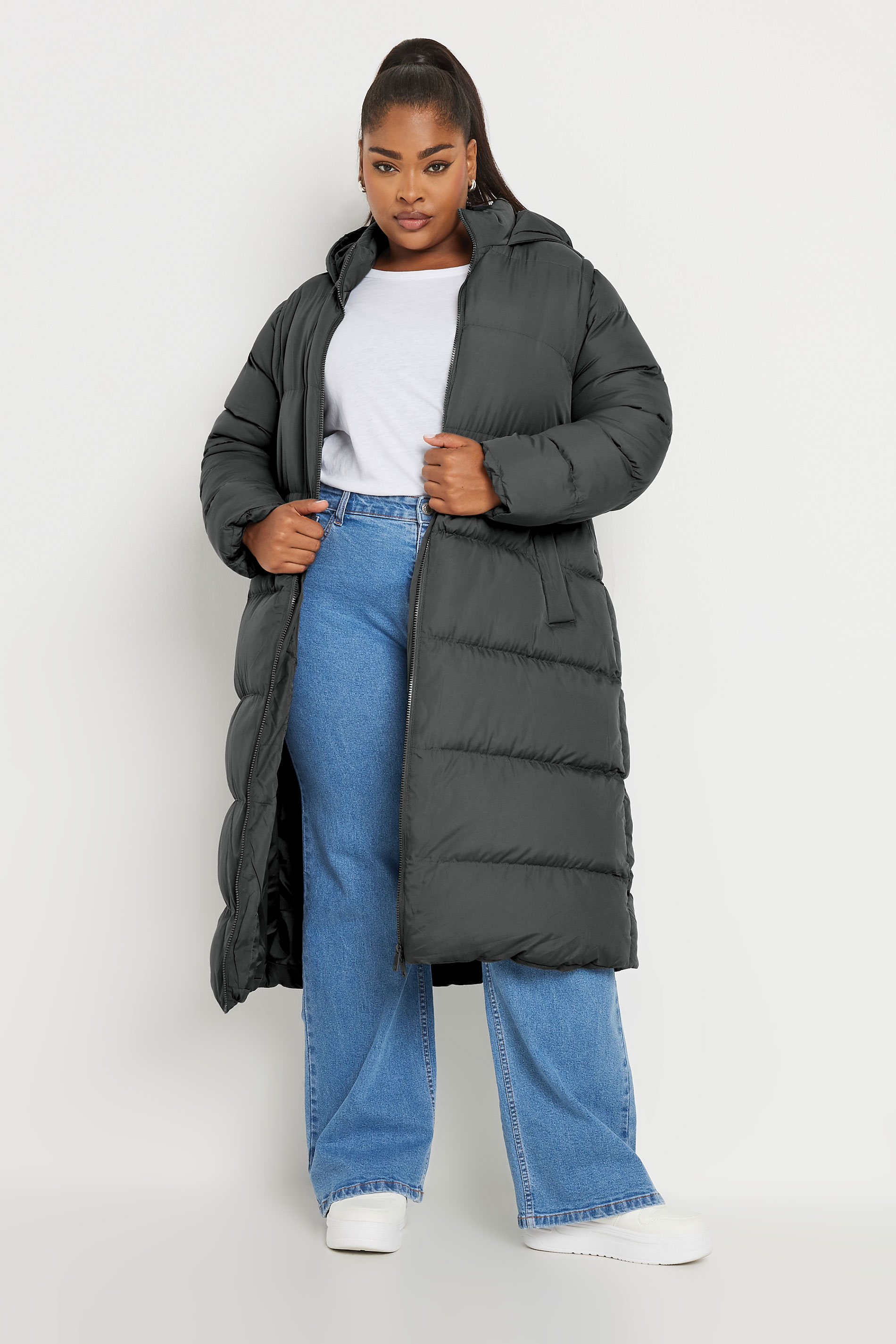 YOURS Plus Size Grey 2 In 1 Padded Longline Puffer Coat & Gilet | Yours Clothing 2