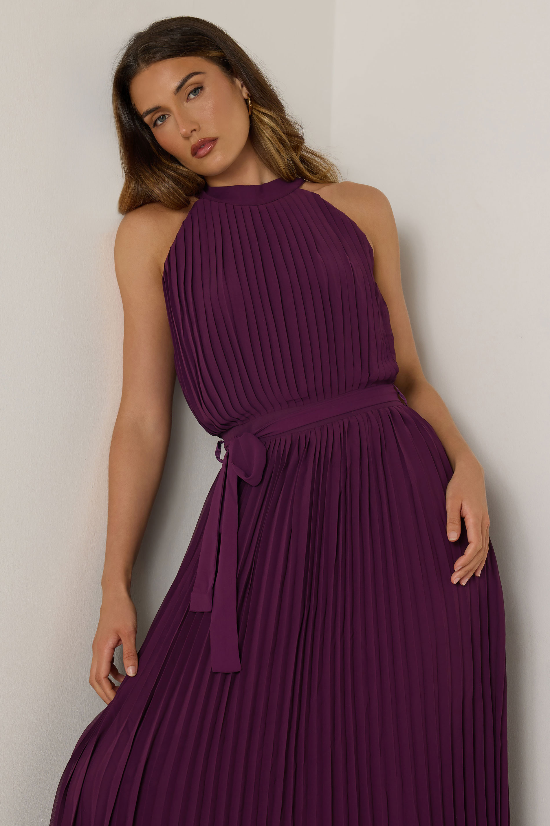 LTS Tall Burgundy Red Halterneck Pleated Maxi Dress | Long Tall Sally 4