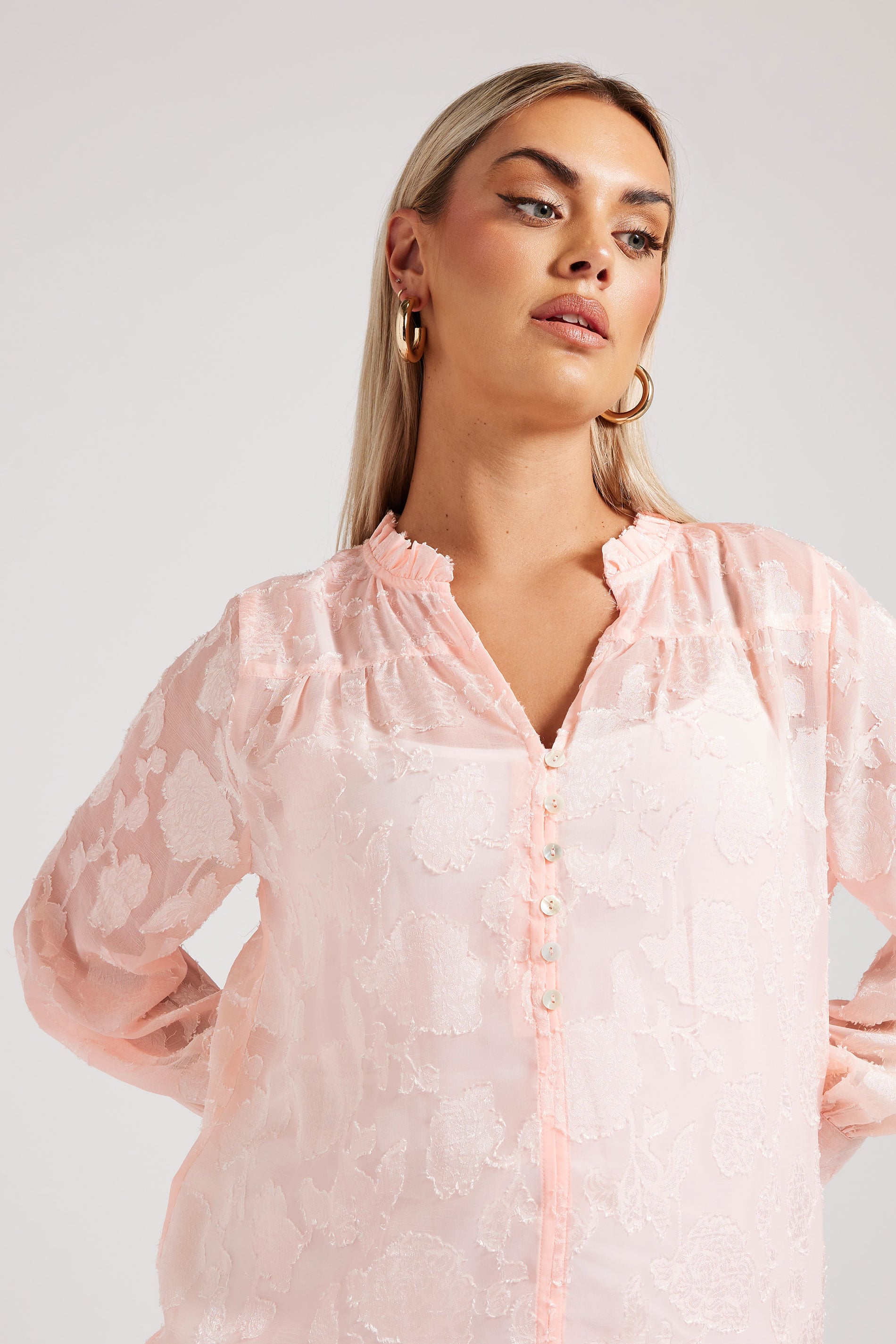 YOURS LONDON Plus Size Pink Floral Jacquard Burnout Blouse | Yours Clothing 4