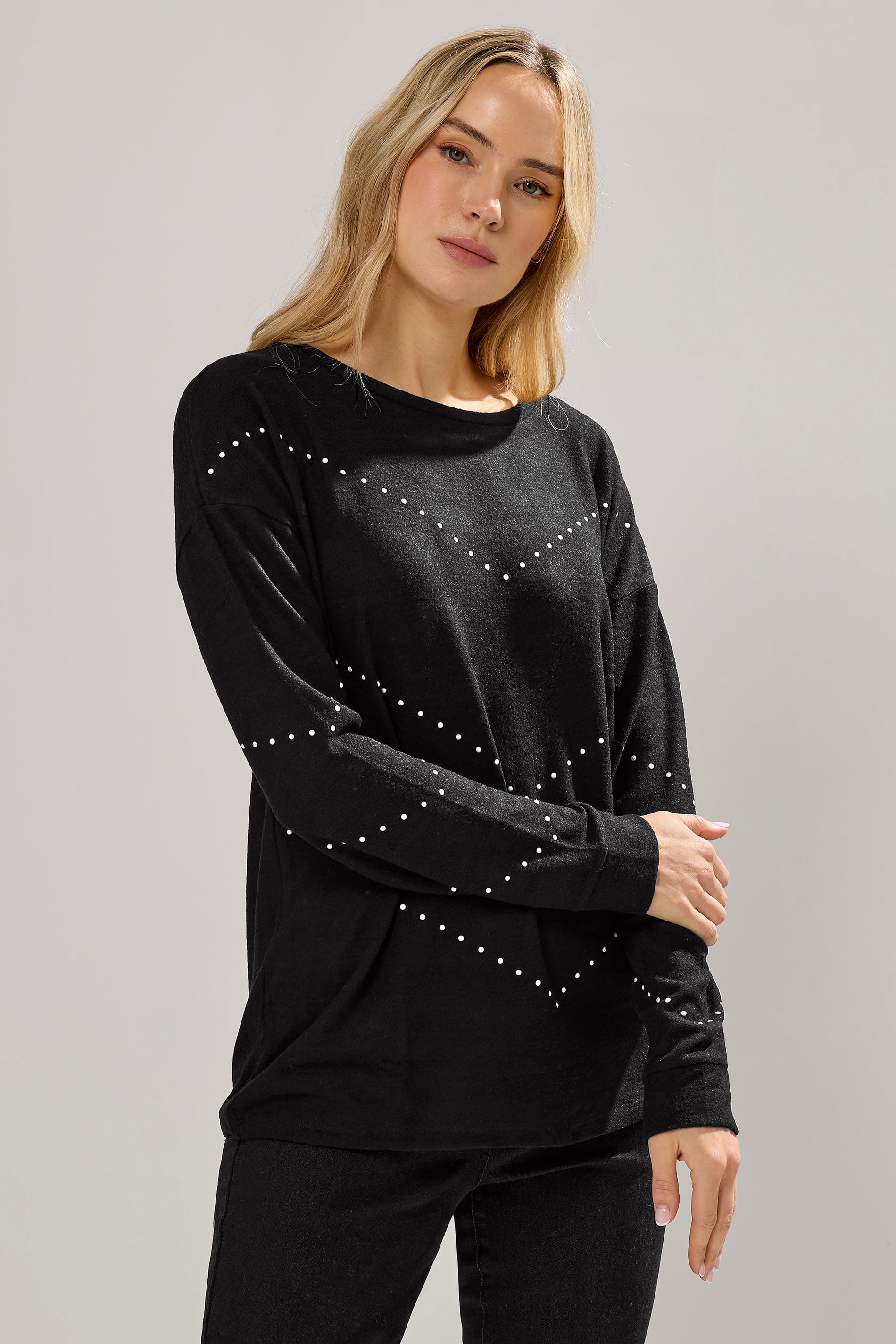 LTS Tall Black Studded Jumper | Long Tall Sally 3
