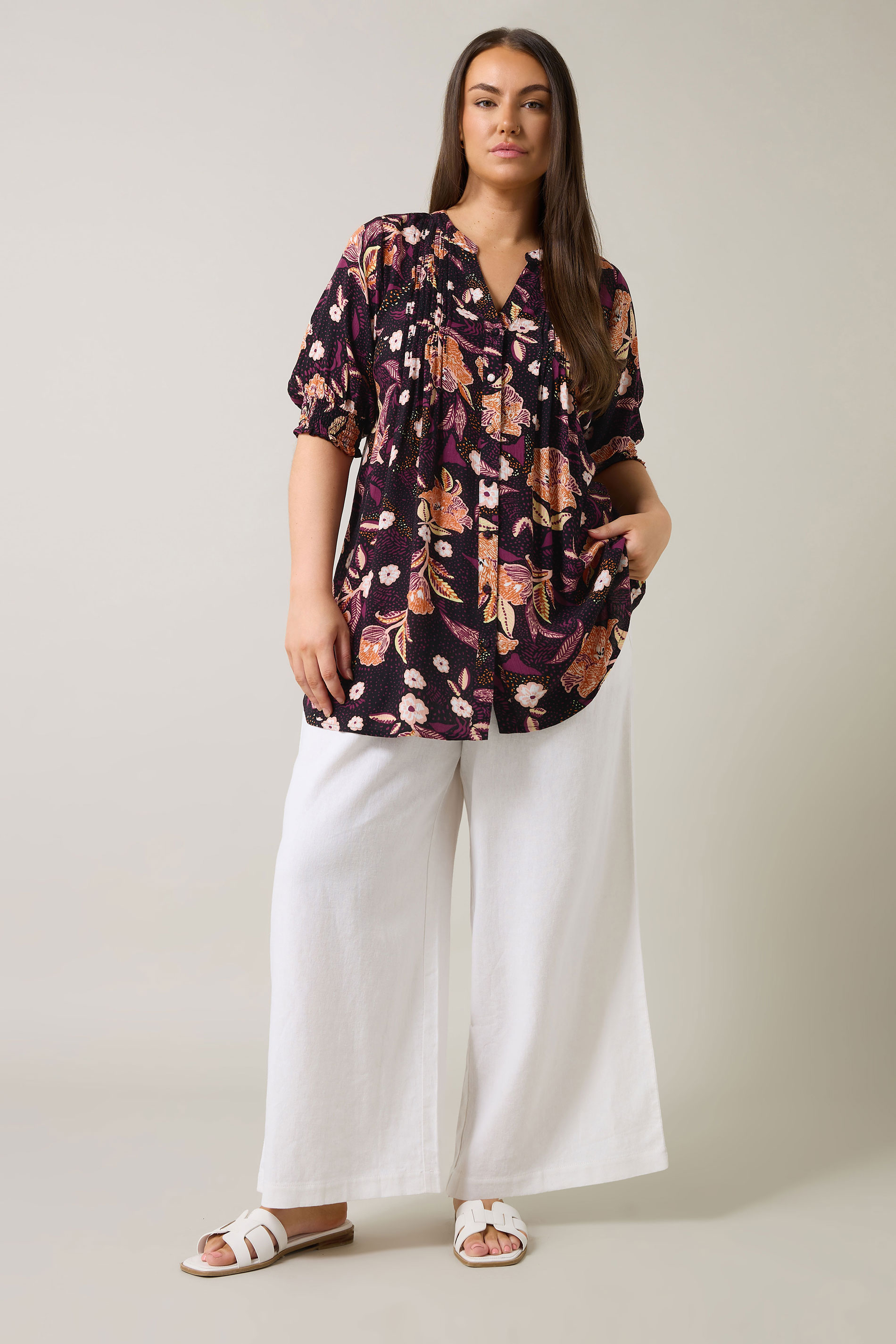 EVANS Plus Size Purple Floral Print Pintuck Blouse | Evans 2