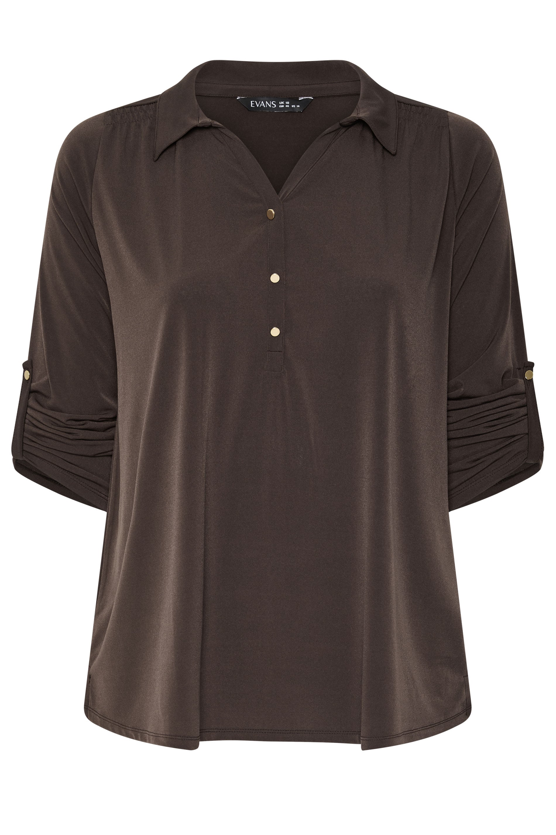 EVANS Plus Size Chocolate Brown Long Sleeve Blouse | Evans 1