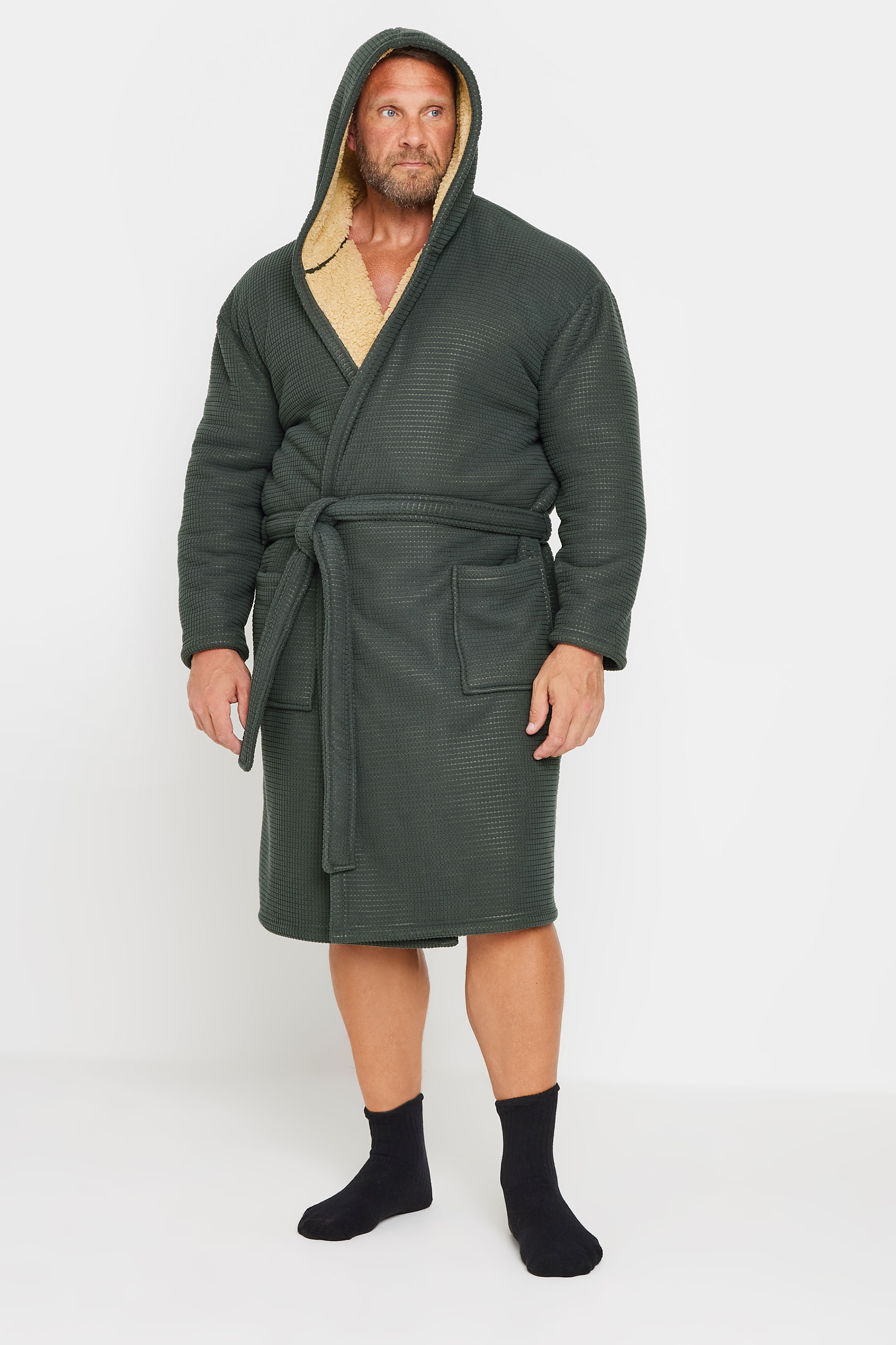 BadRhino Big & Tall Dark Grey Waffle Borg Lined Dressing Gown | BadRhino 1