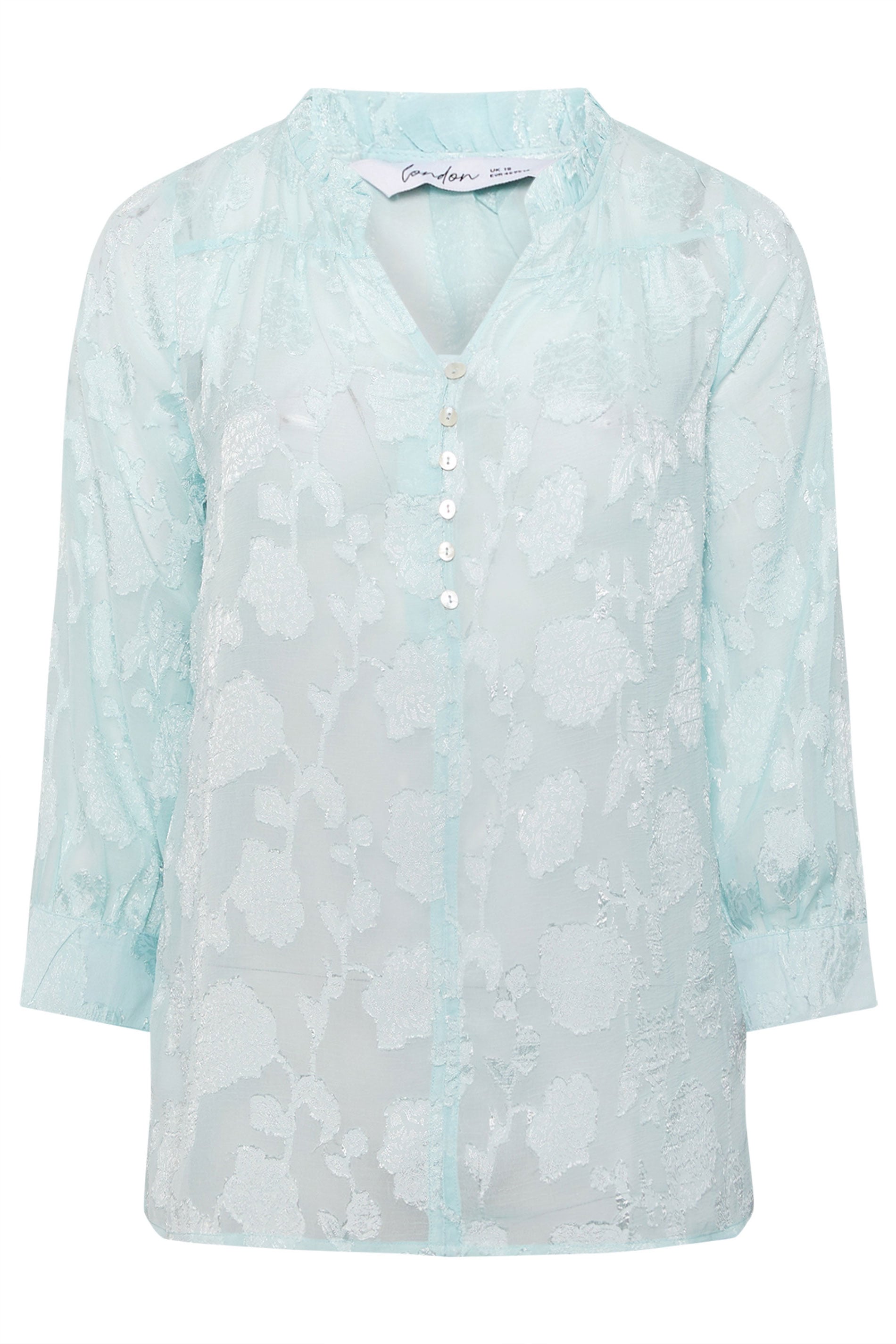 YOURS LONDON Plus Size Blue Floral Jacquard Burnout Blouse | Yours Clothing 5