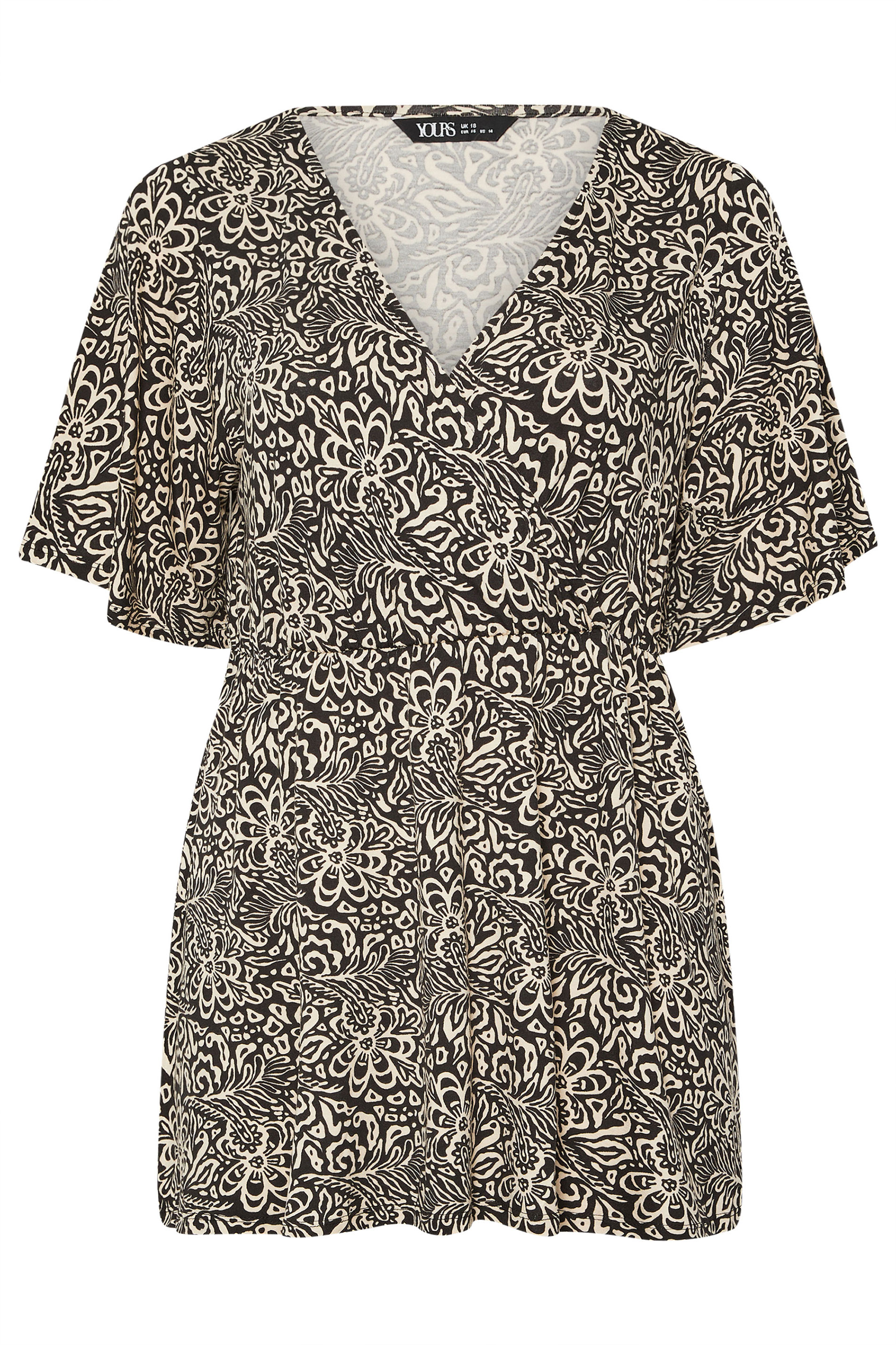 YOURS Plus Size Black Floral Leaf Print Wrap Top | Yours Clothing 5