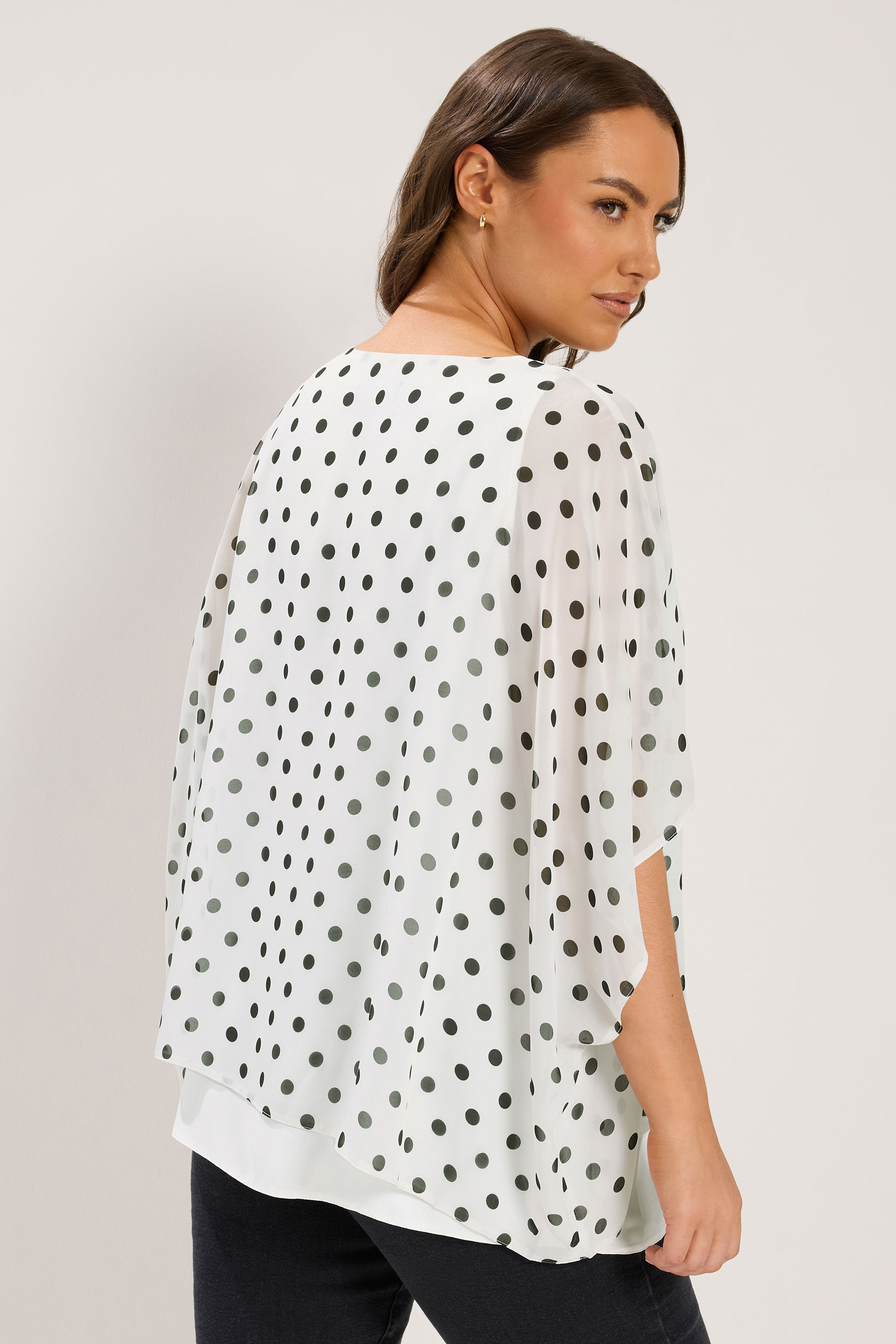 YOURS Plus Size White Polka Dot Double Layer Top | Yours Clothing 2