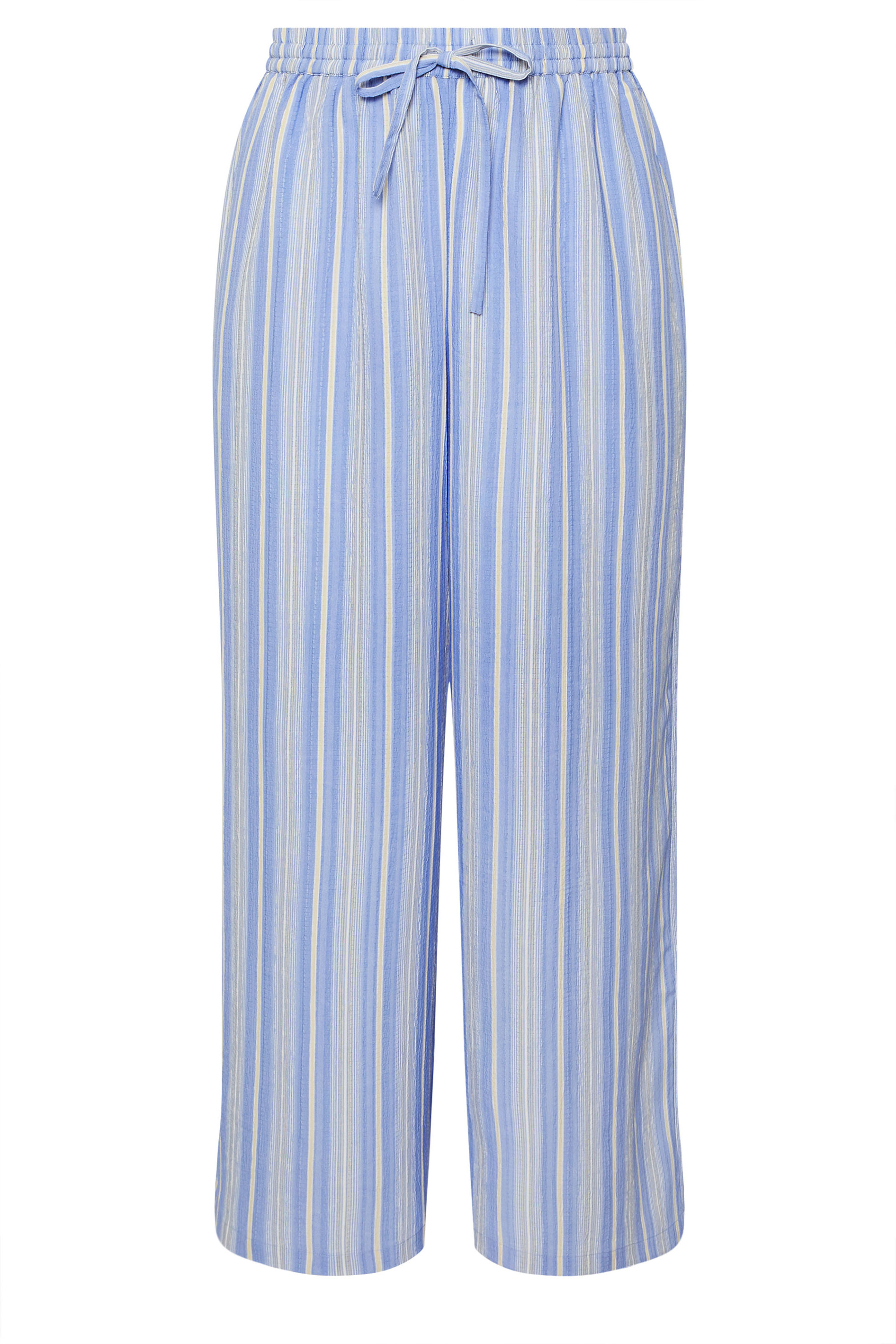 YOURS Plus Size Blue Textured Stripe Wide Leg Trousers | Yours Clothing 5