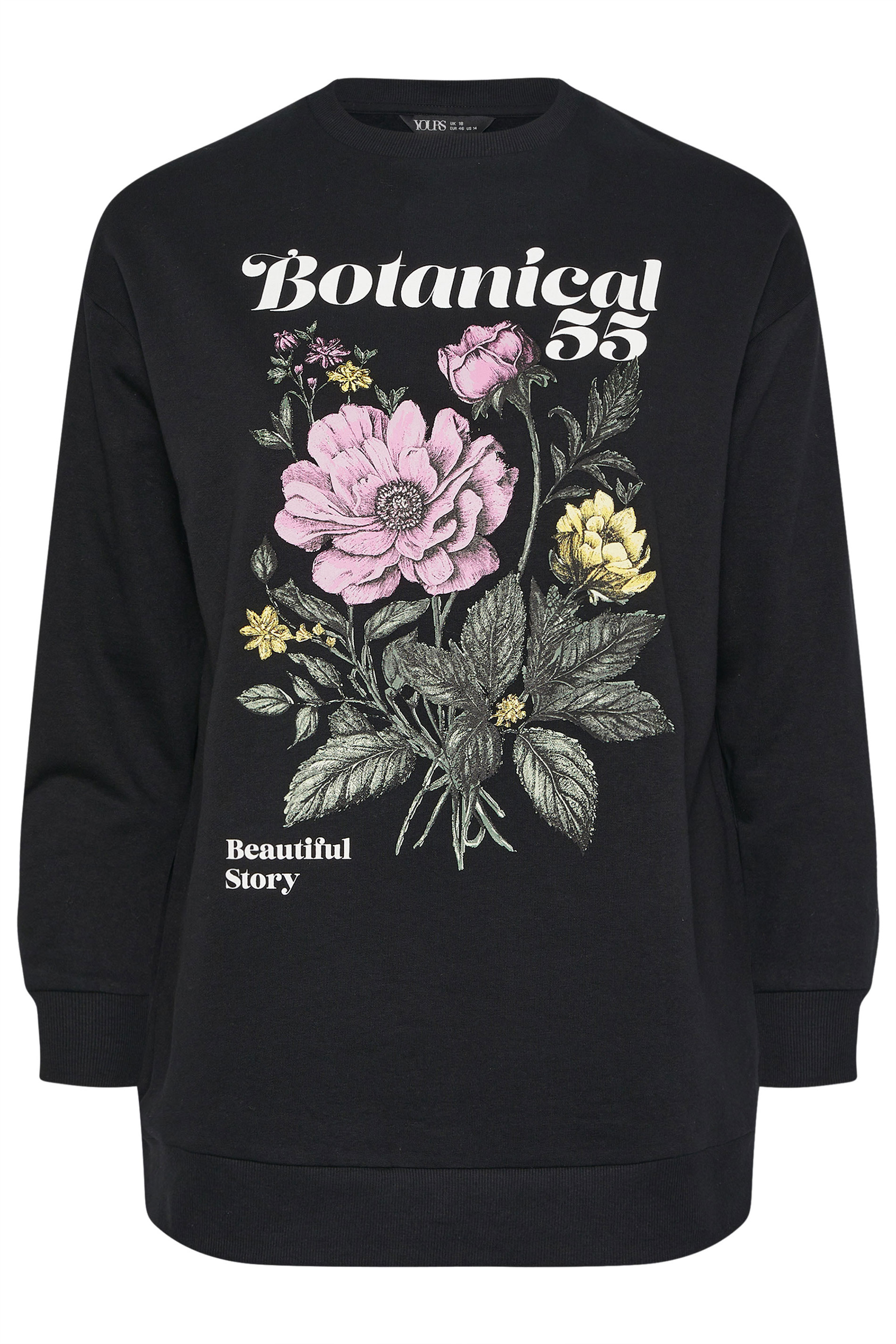 YOURS Plus Size Black 'Botanical' Floral Sweatshirt | Yours Clothing 5