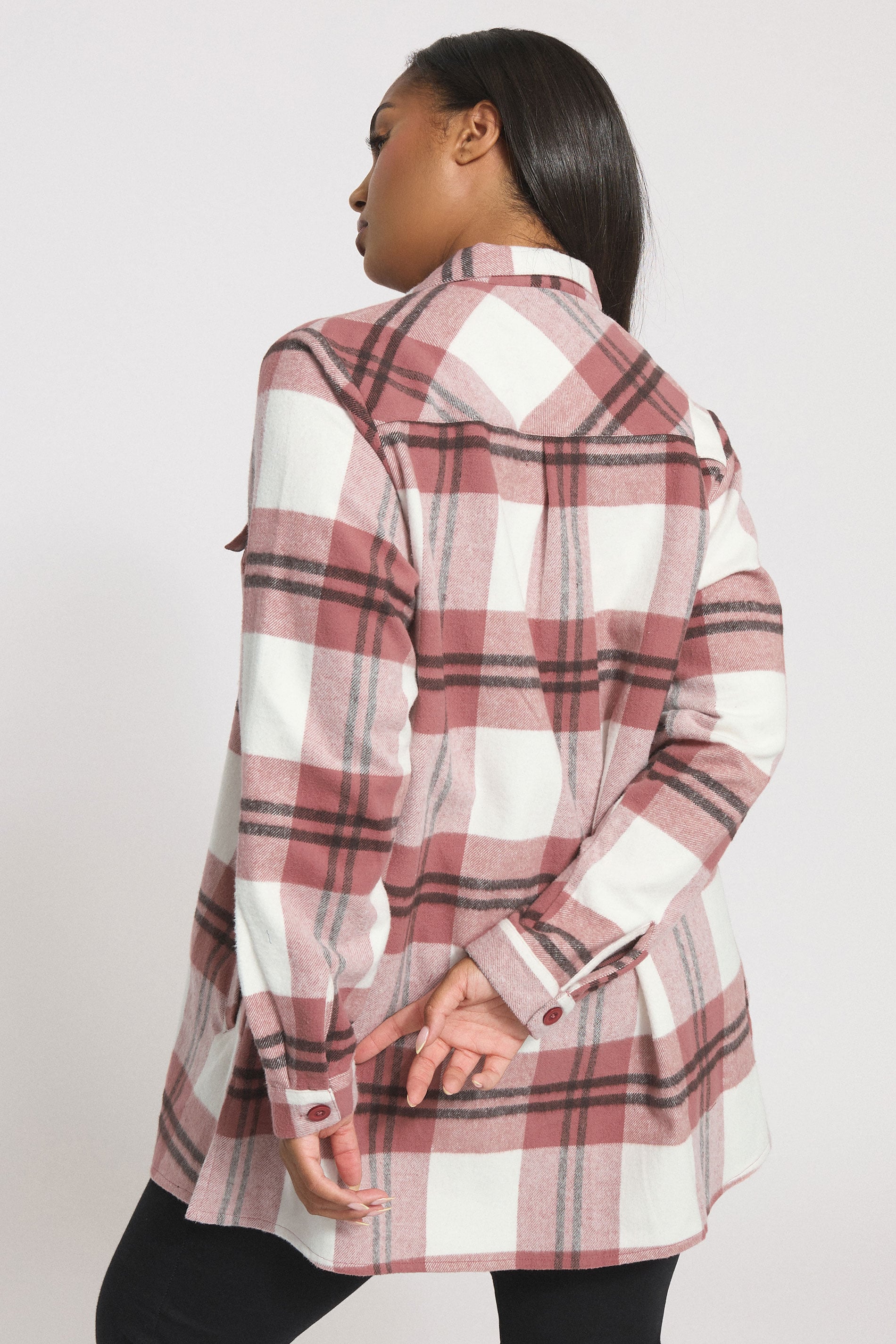 YOURS Plus Size Pink & White Check Shacket | Yours Clothing 4