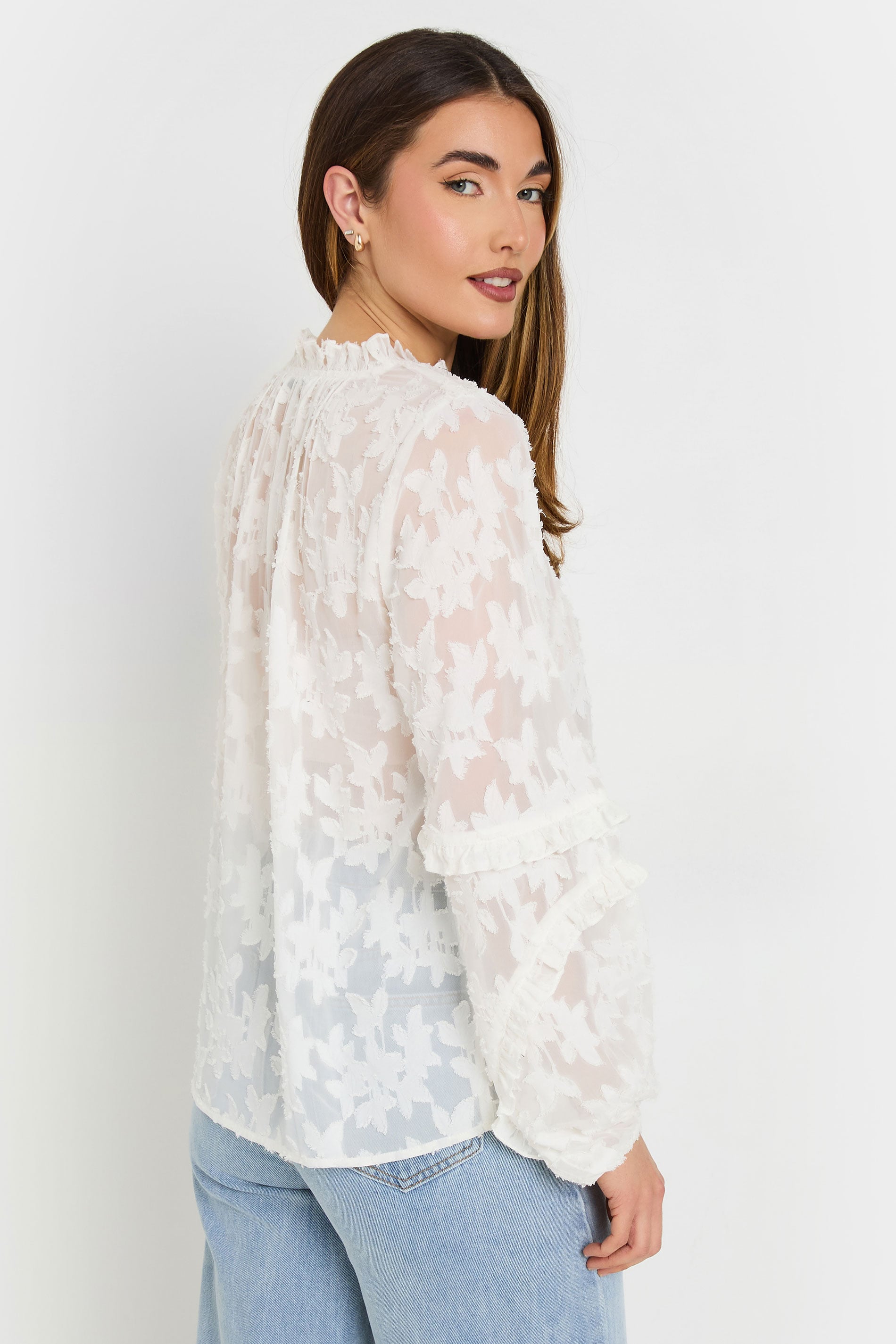 LTS Tall Ivory White Jacquard Floral Blouse | Long Tall Sally 2