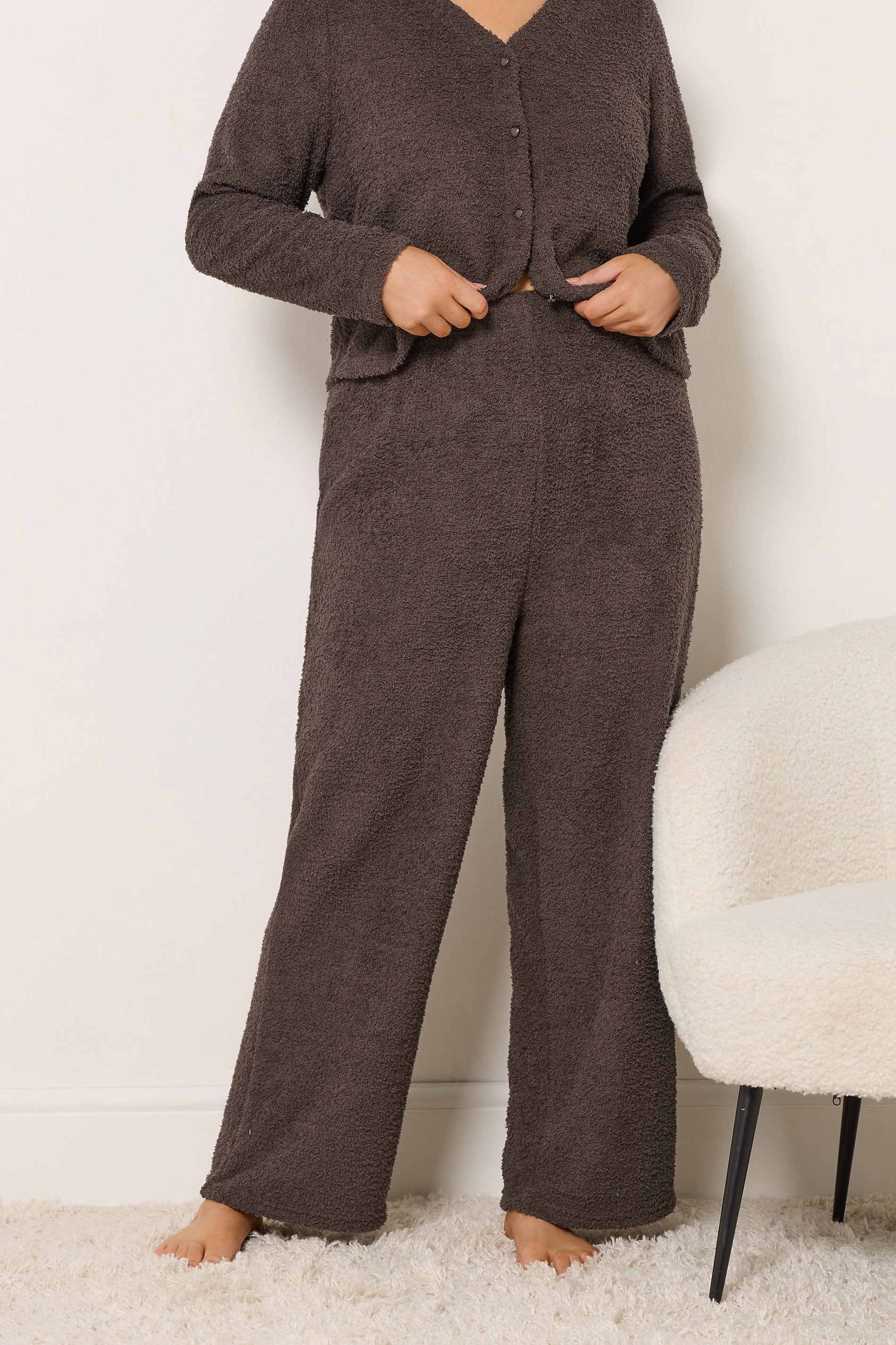 YOURS Plus Size Chocolate Brown Chenille Wide Leg Trousers | Yours Clothing 3