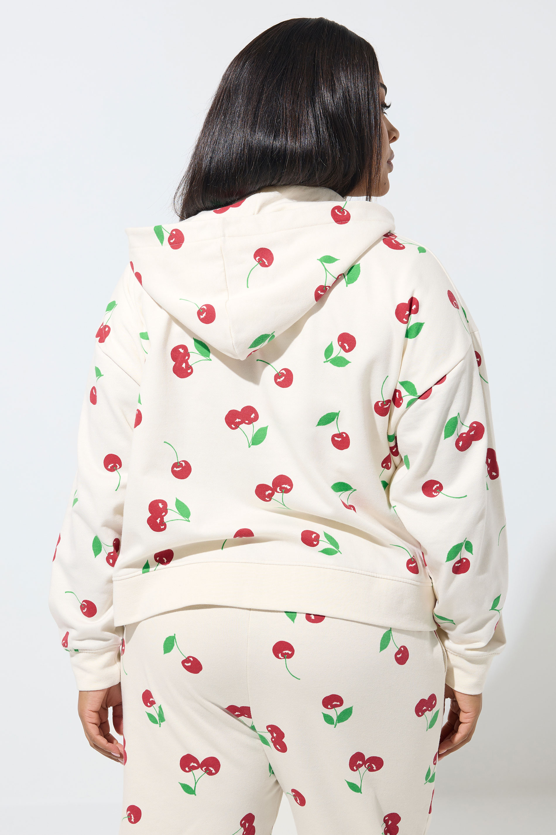 LIMITED COLLECTION Plus Size Cream Cherry Zip Through Hoodie | Yours Clothing 2