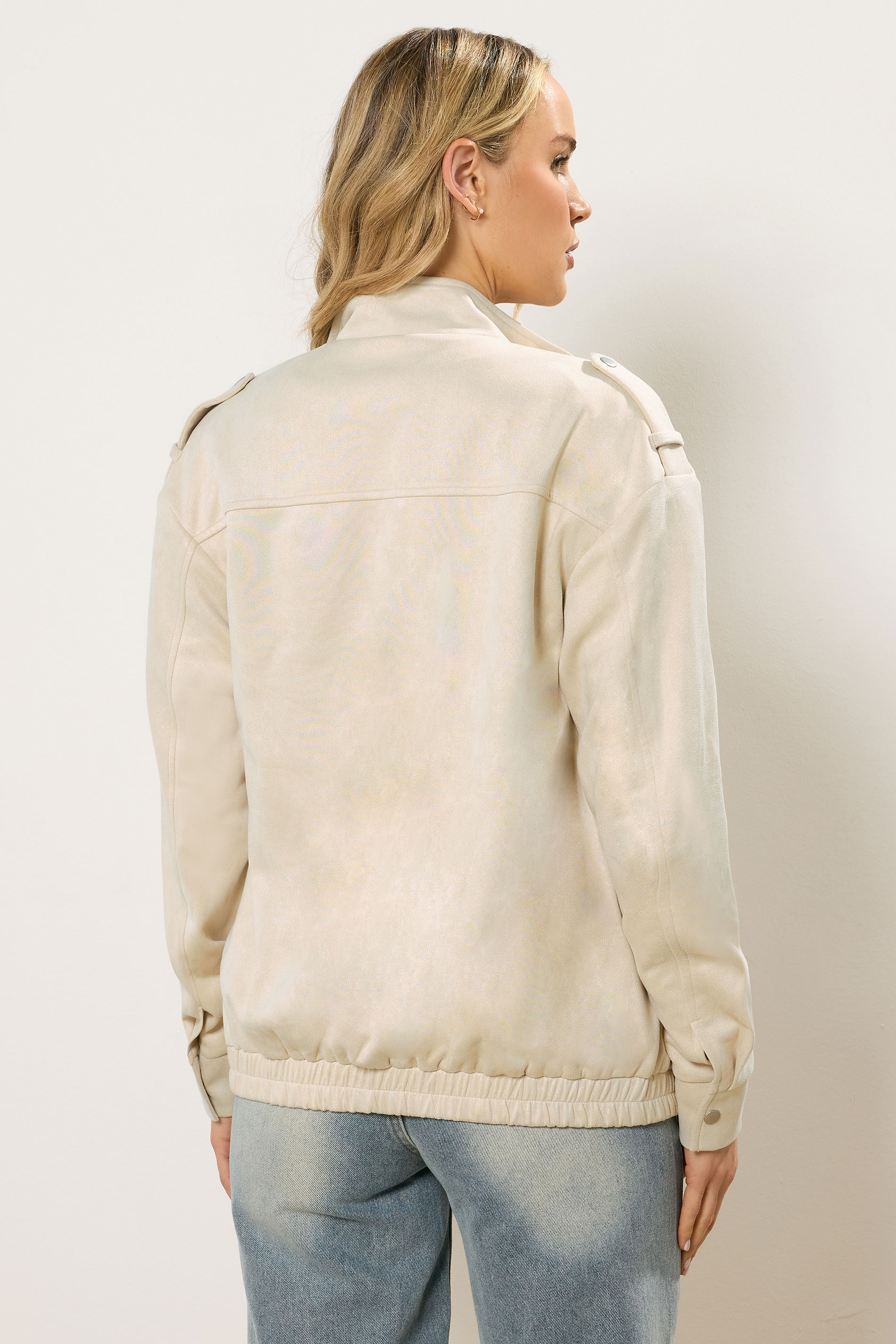 LTS Tall Women's Cream Faux Suede Funnel Neck Jacket | Long Tall Sally 2
