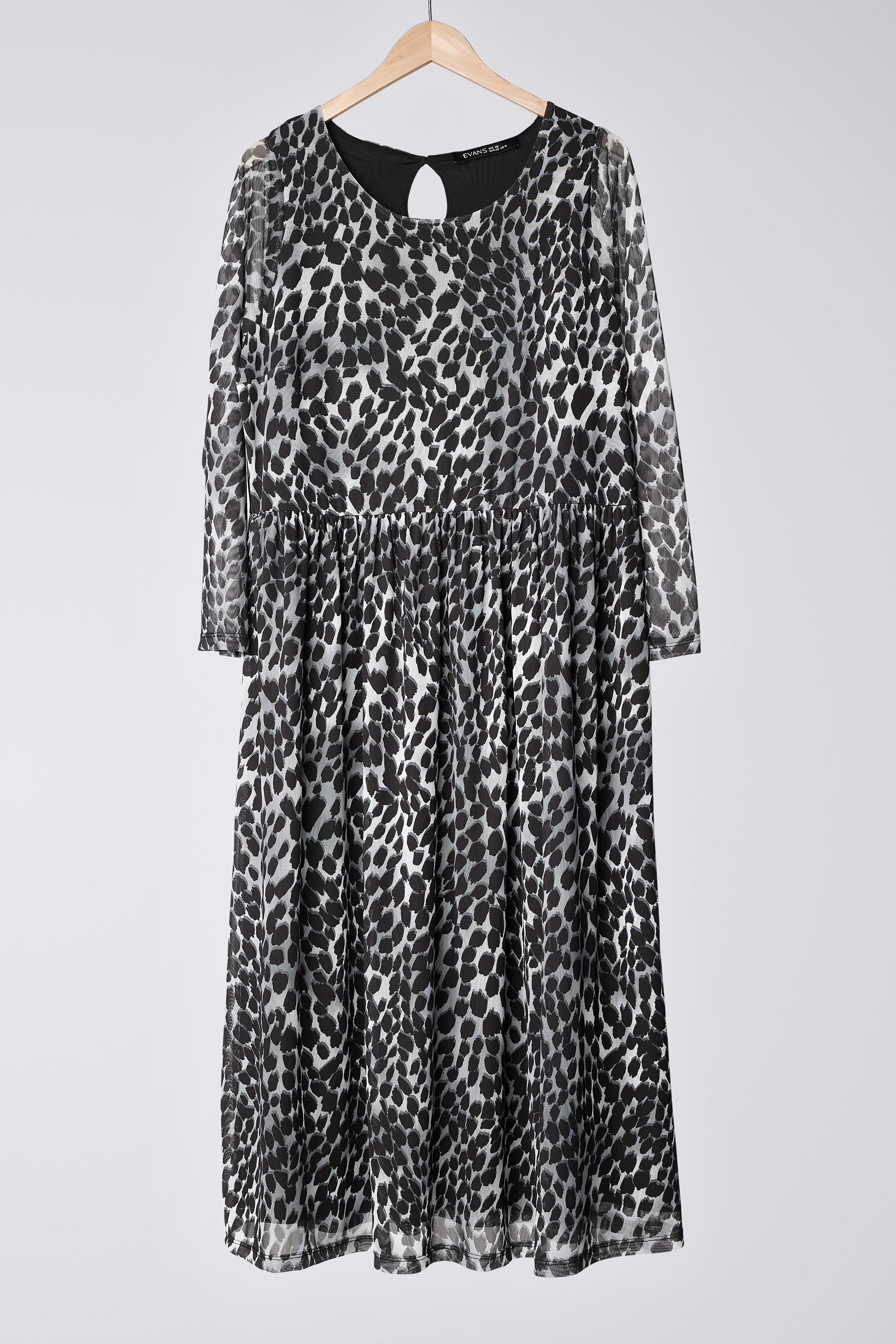 EVANS Plus Size Grey Leopard Print Mesh Midaxi Dress