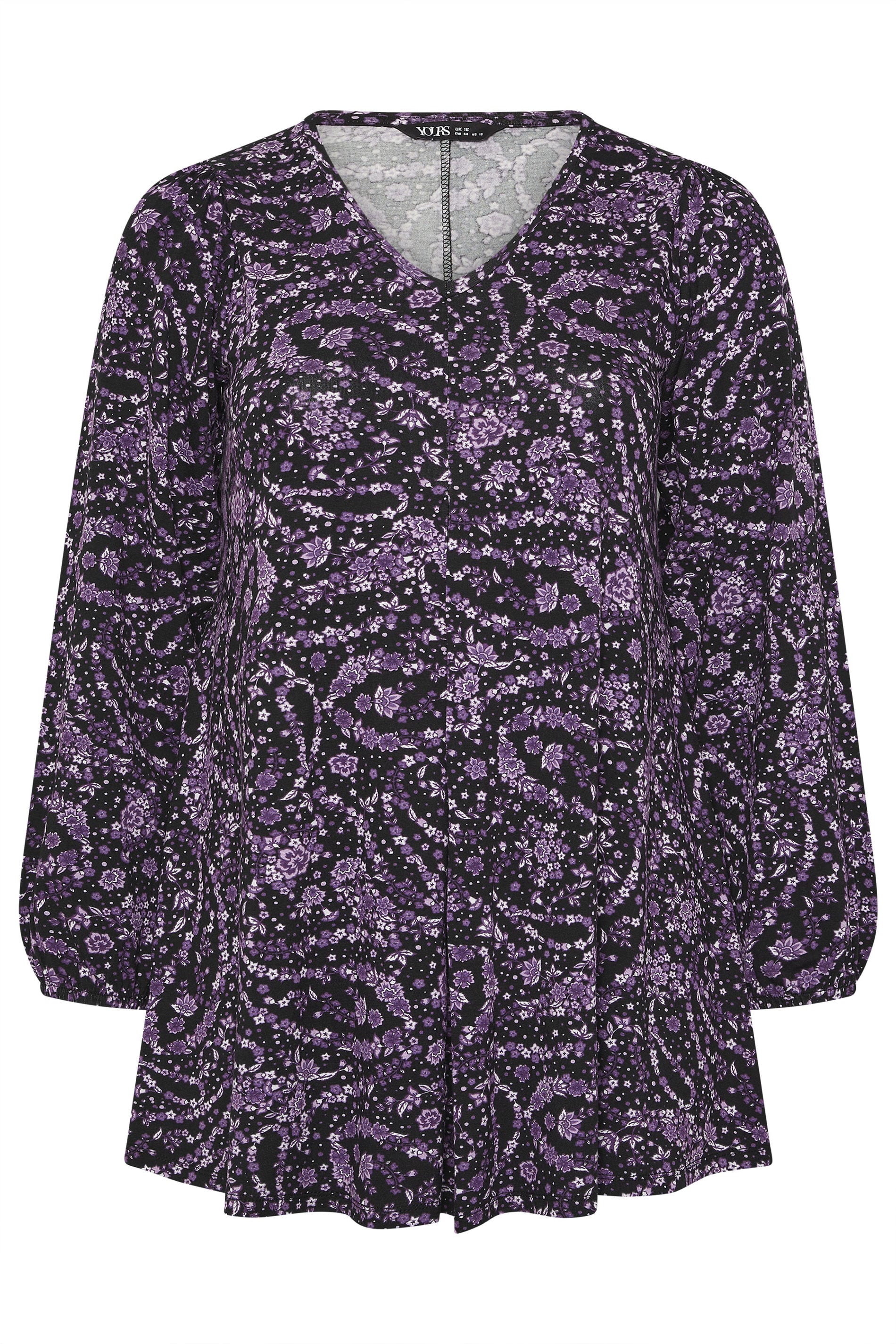 YOURS Plus Size Purple Paisley Print Pleat Front Top | Yours Clothing 5
