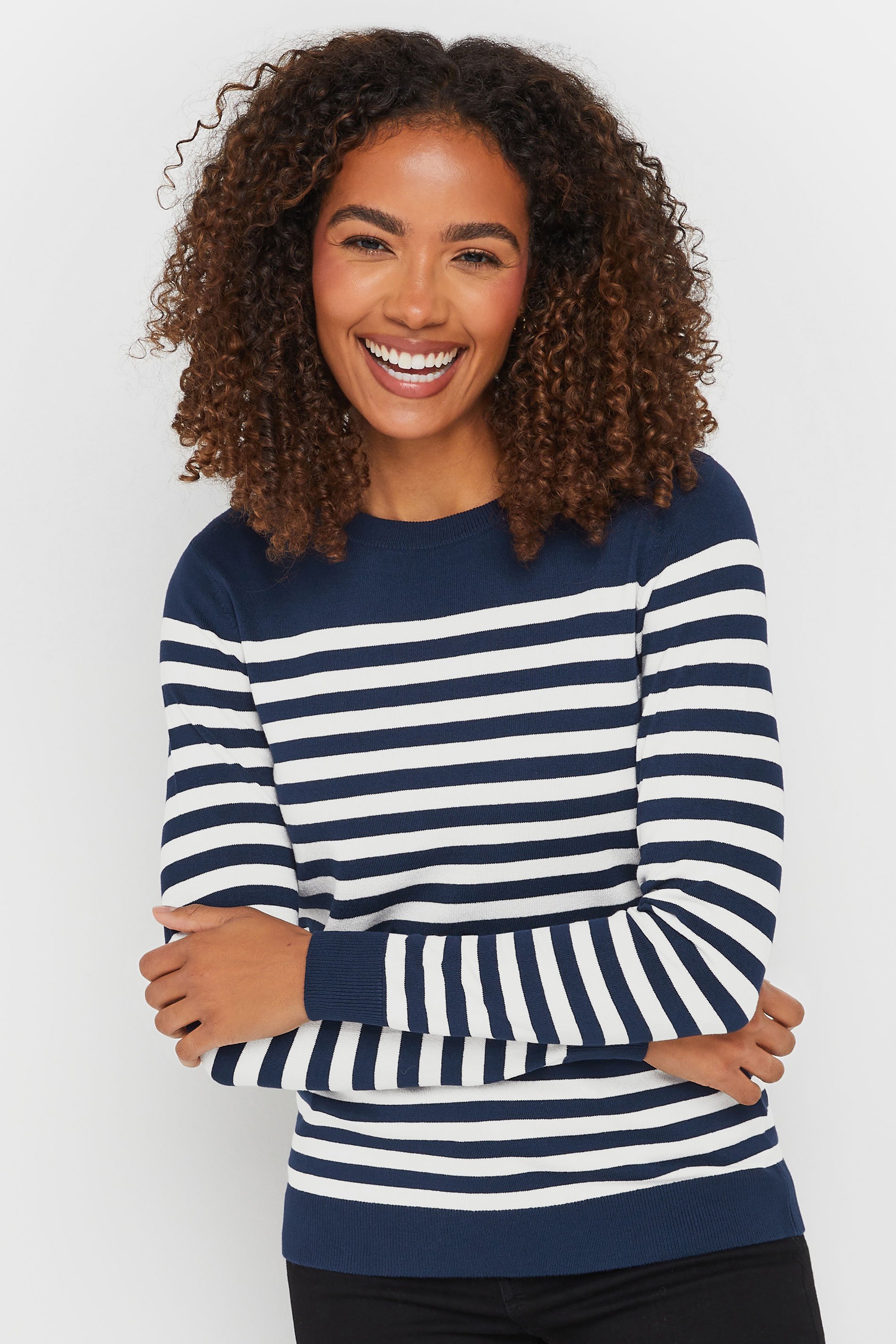 M&Co Navy Blue & White Stripe Print Jumper | M&Co 2