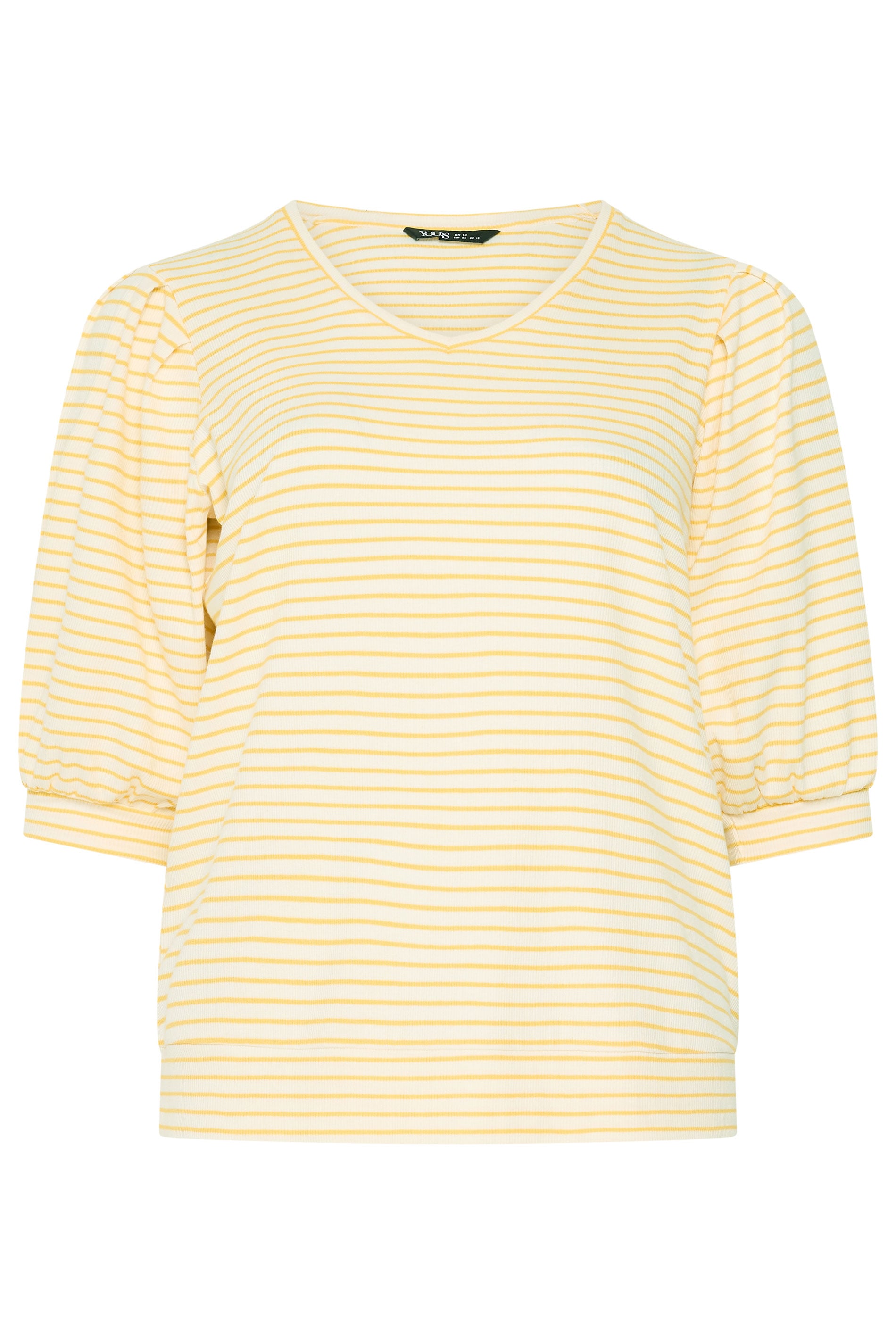YOURS Plus Size Yellow Stripe Balloon Sleeve Top | Yours Clothing 5