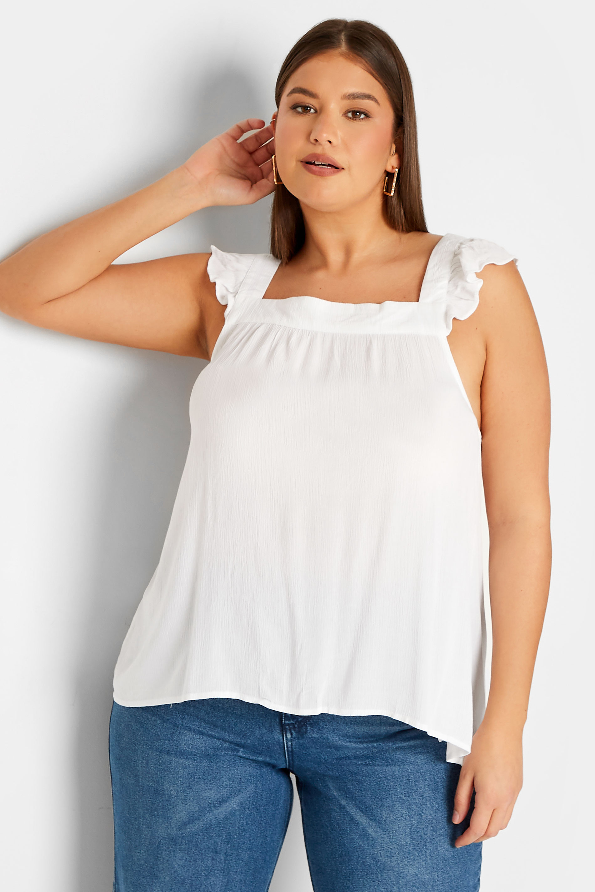 LTS Tall Women's White Crinkle Frill Top | Long Tall Sally 2