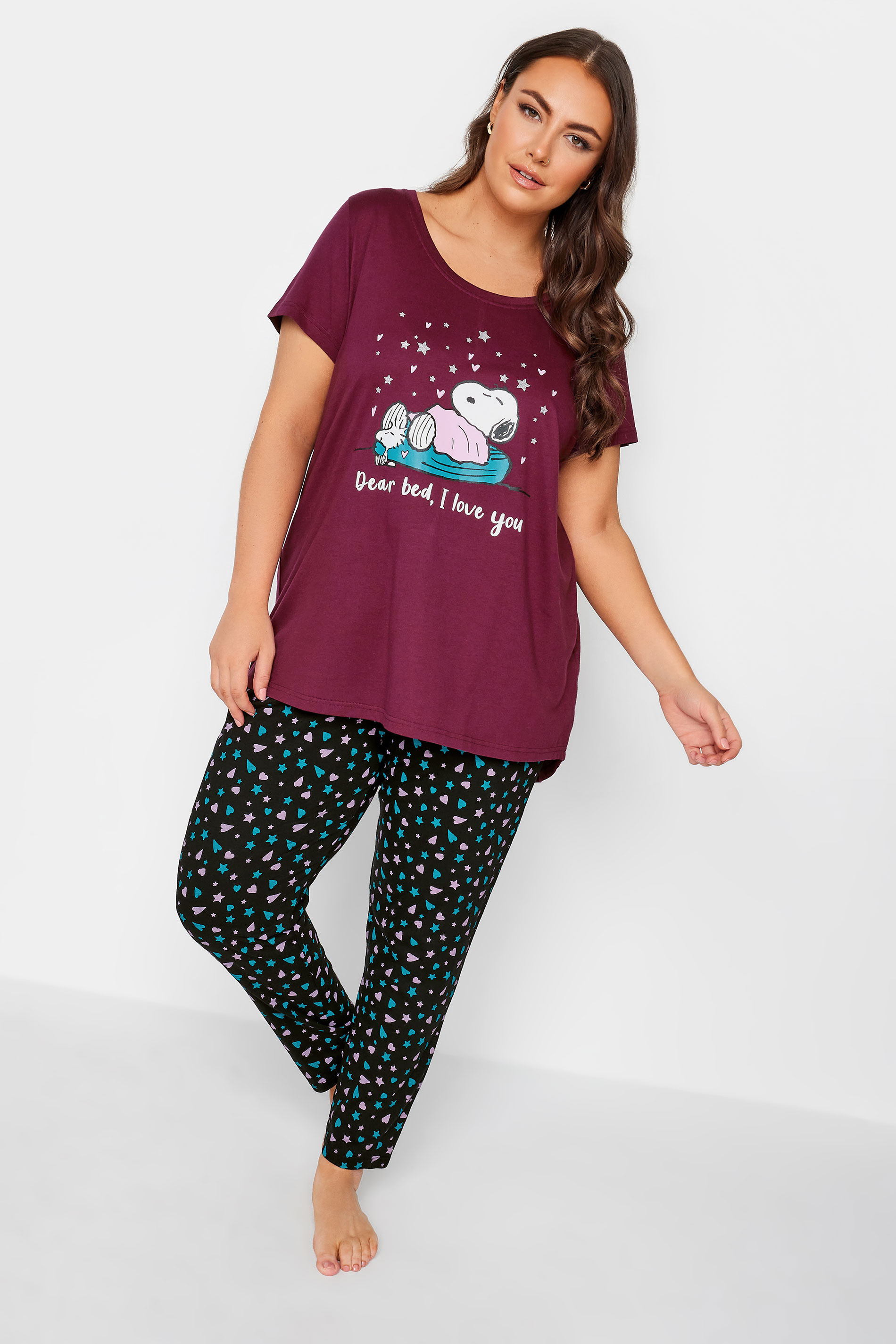YOURS Curve Burgundy Red 'Dear Bed, I Love You' Slogan Pyjama Set | Yours Clothing  2