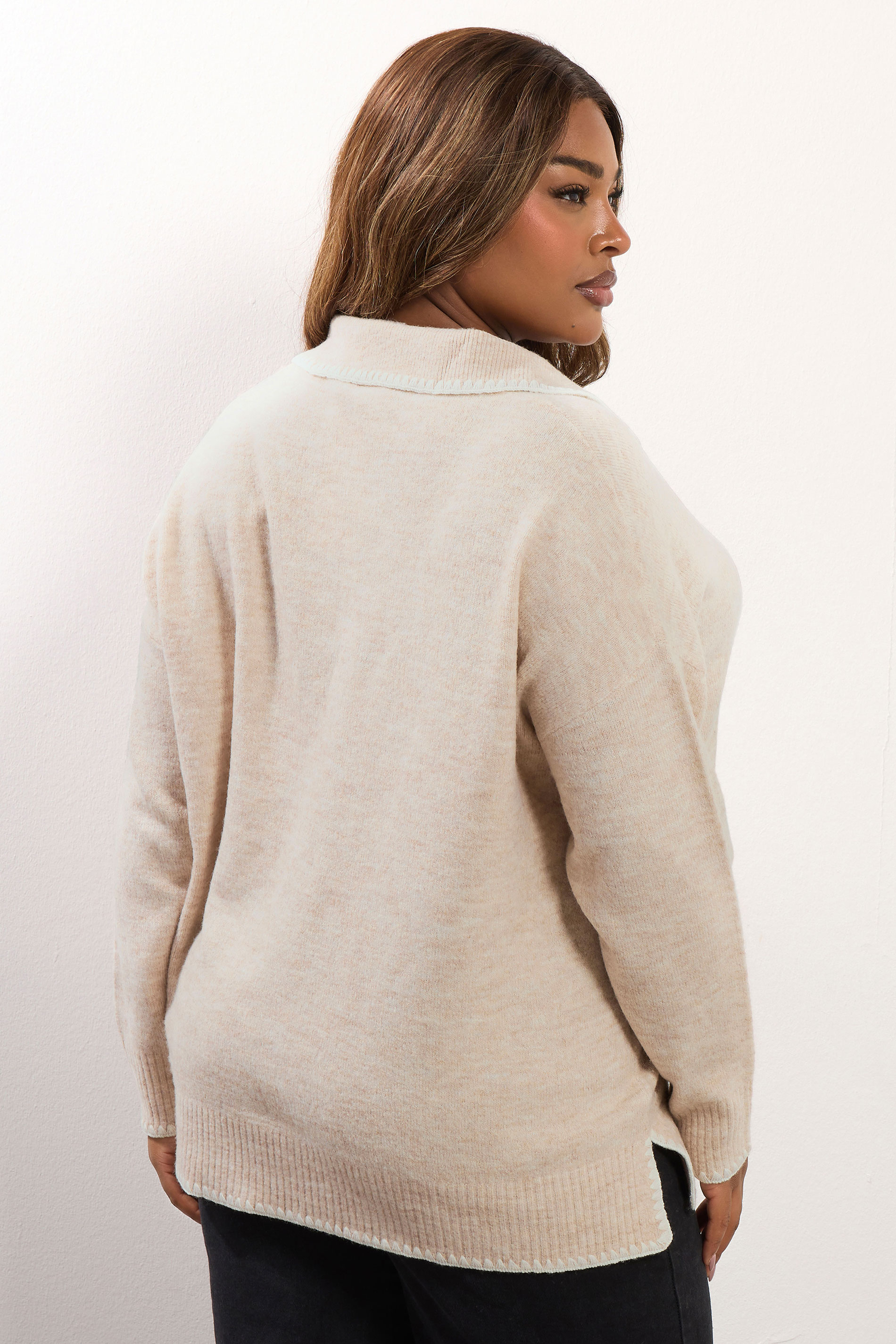 YOURS Plus Size Light Pink Blanket Stitch Collared Jumper | Yours Clothing 2