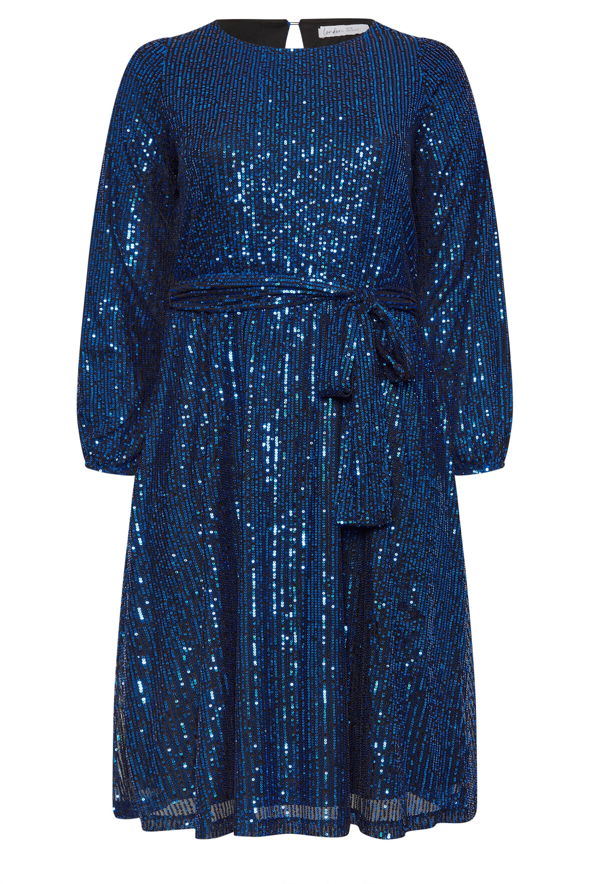 YOURS LONDON Plus Size Blue Sequin Skater Midi Dress | Yours Clothing 5