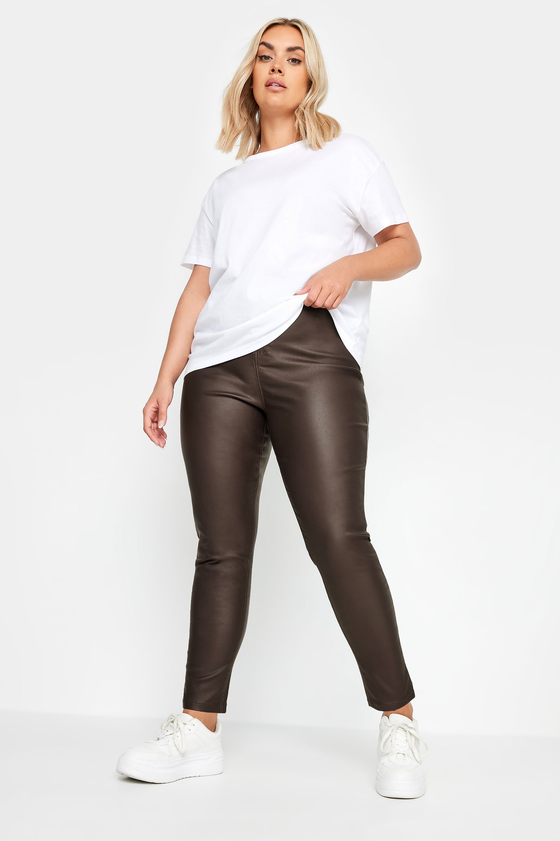 Plus Size Chocolate Brown Coated Skinny Stretch AVA Jeans | Yours Clothing 2