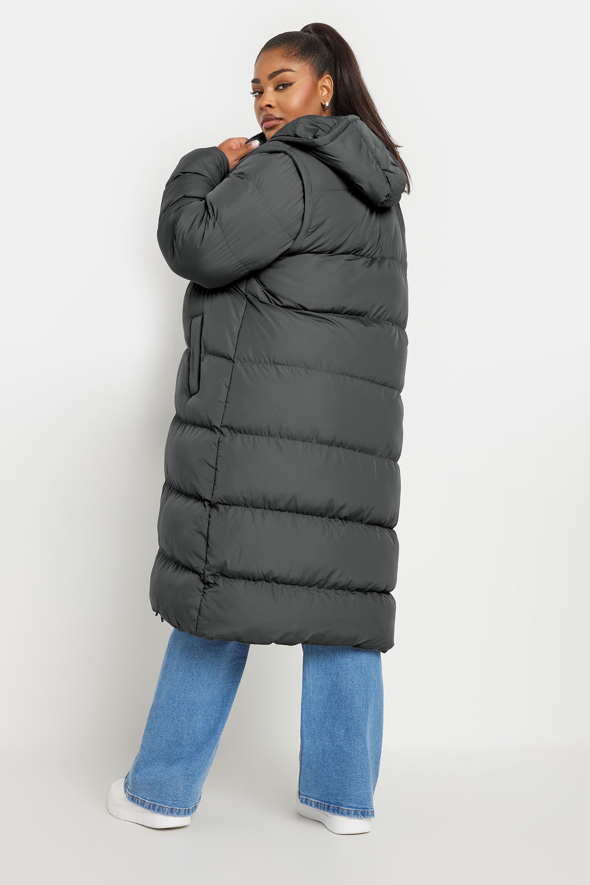 YOURS Plus Size Grey 2 In 1 Padded Longline Puffer Coat & Gilet | Yours Clothing 5