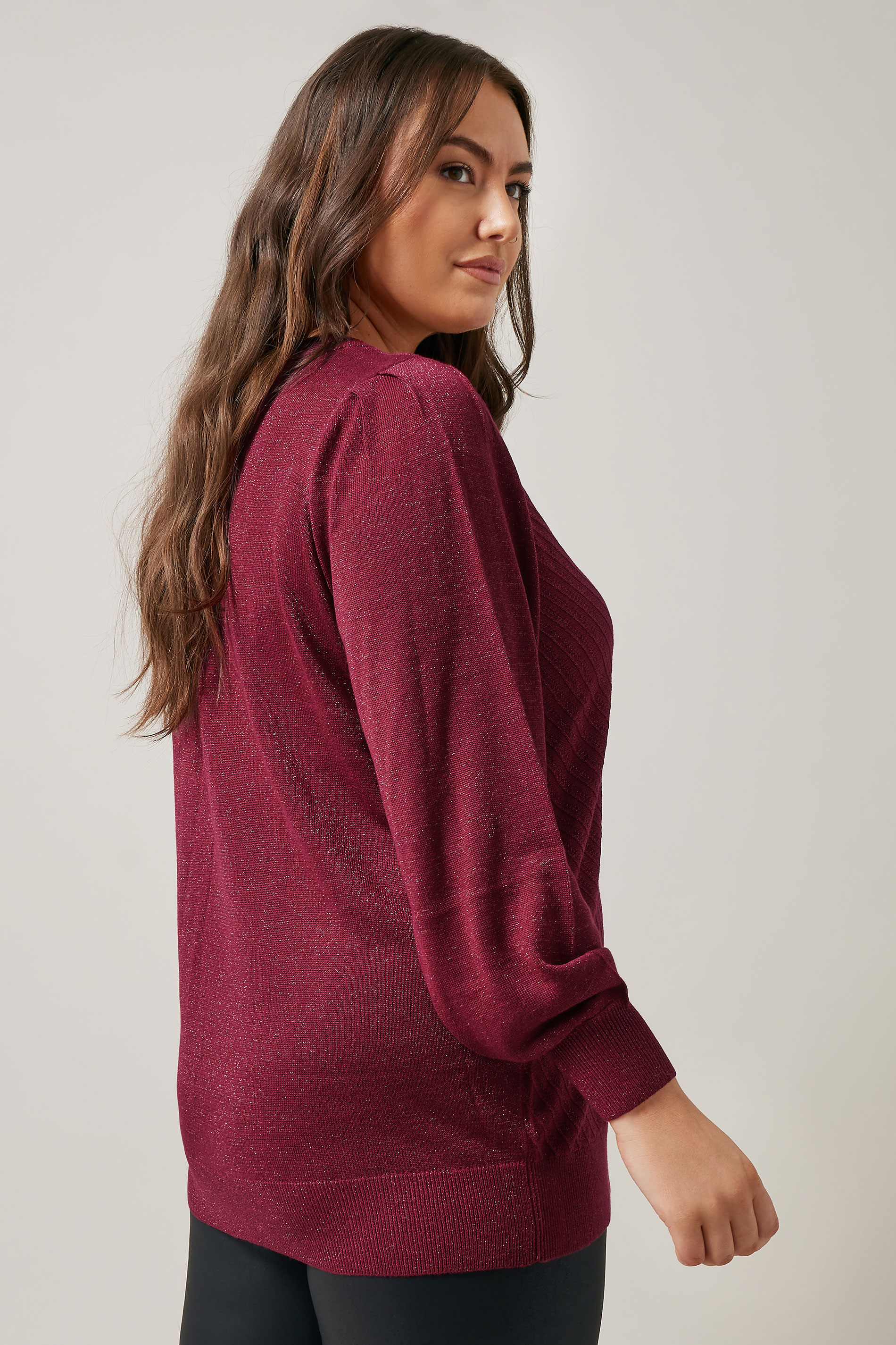 EVANS Plus Size Burgundy Red Metallic Knitted Jumper | Evans 4