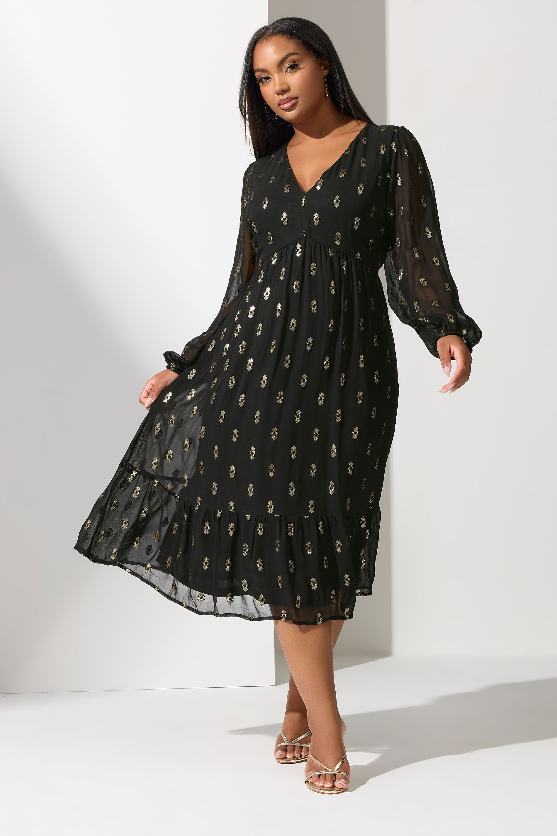 YOURS LONDON Plus Size Black Sequin Detail Smock Midi Dress | Yours Clothing 1