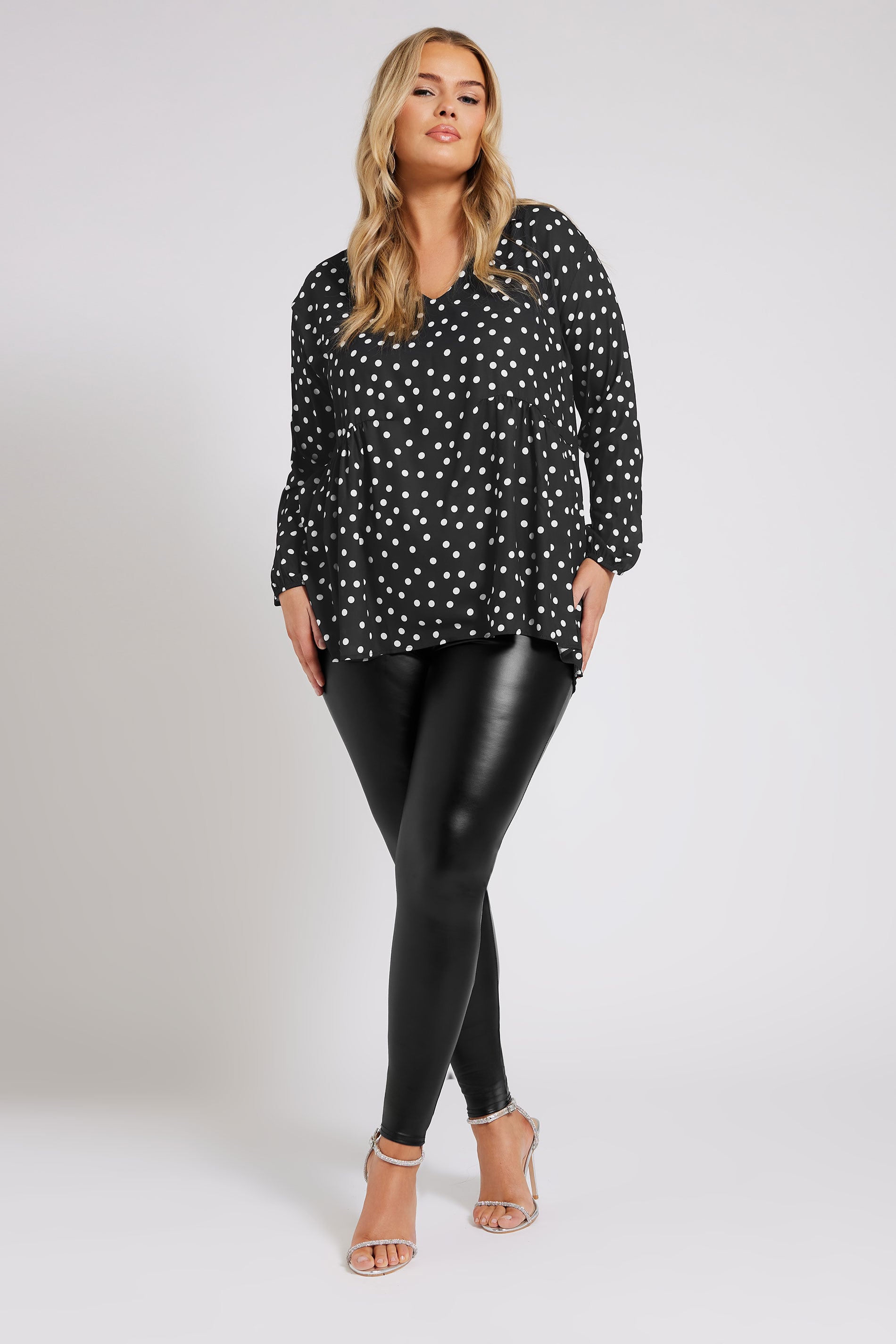 YOURS LONDON Plus Size Black Polka Dot Gathered Side Shirt | Yours Clothing 1