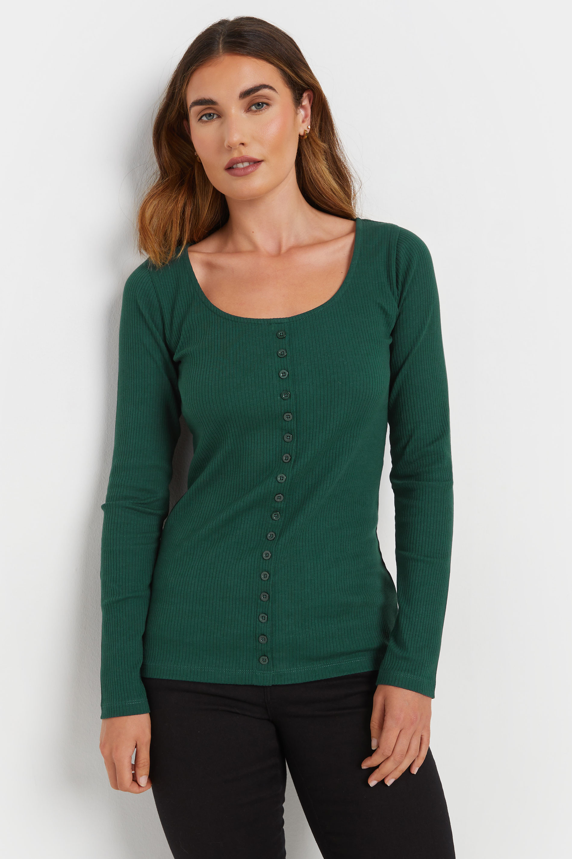 LTS Tall 2 PACK Emerald Green & Grey Ribbed Button Tops | Long Tall Sally 1
