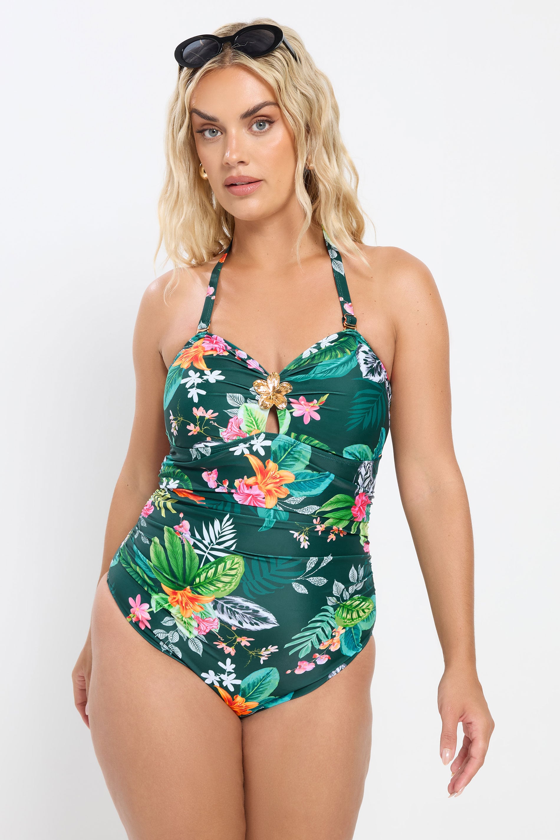 YOURS Plus Size Green Tropical Print Swimsuit | Yours Clothing 1
