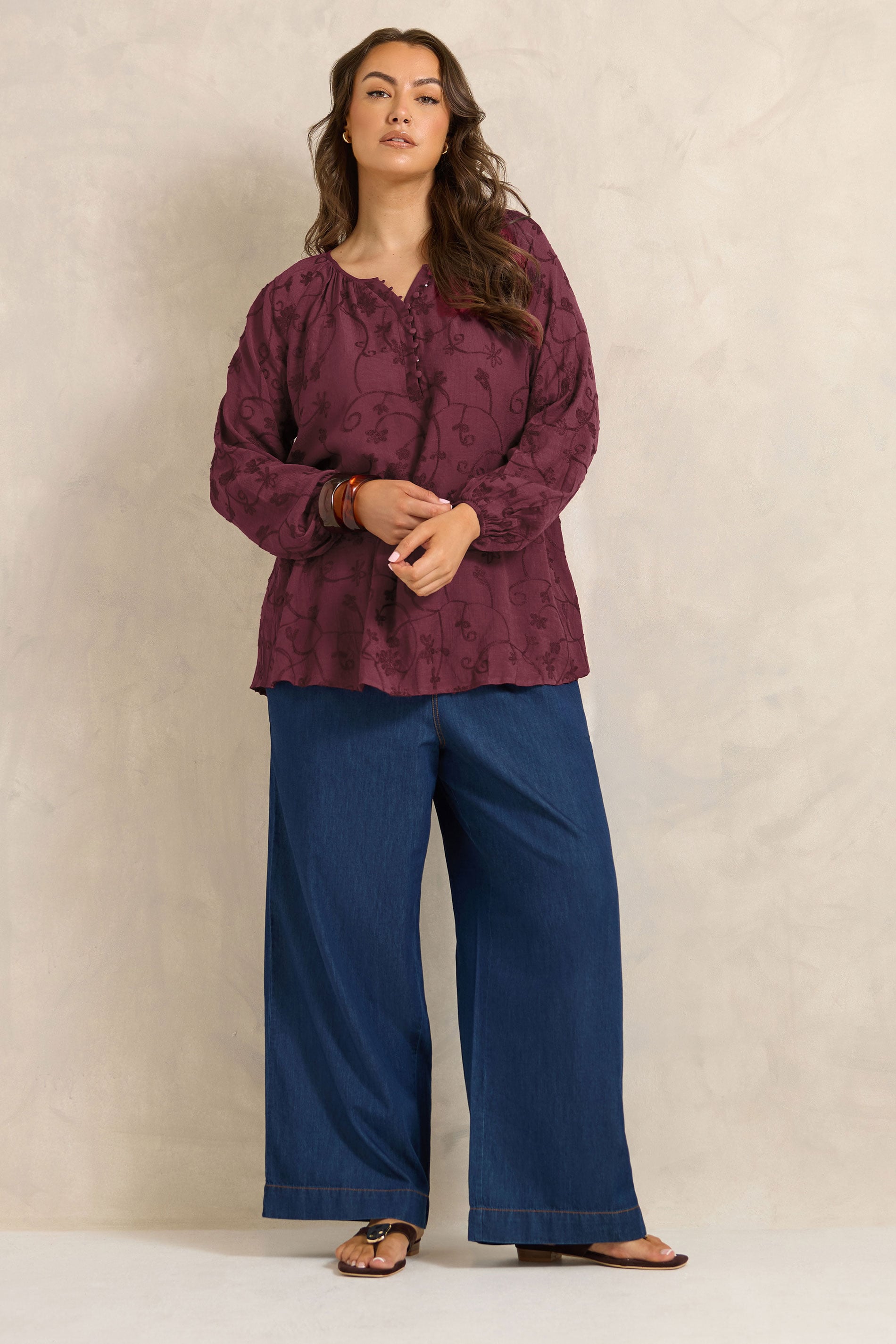 EVANS Plus Size Burgundy Red Floral Embroidered Blouse | Evans 1
