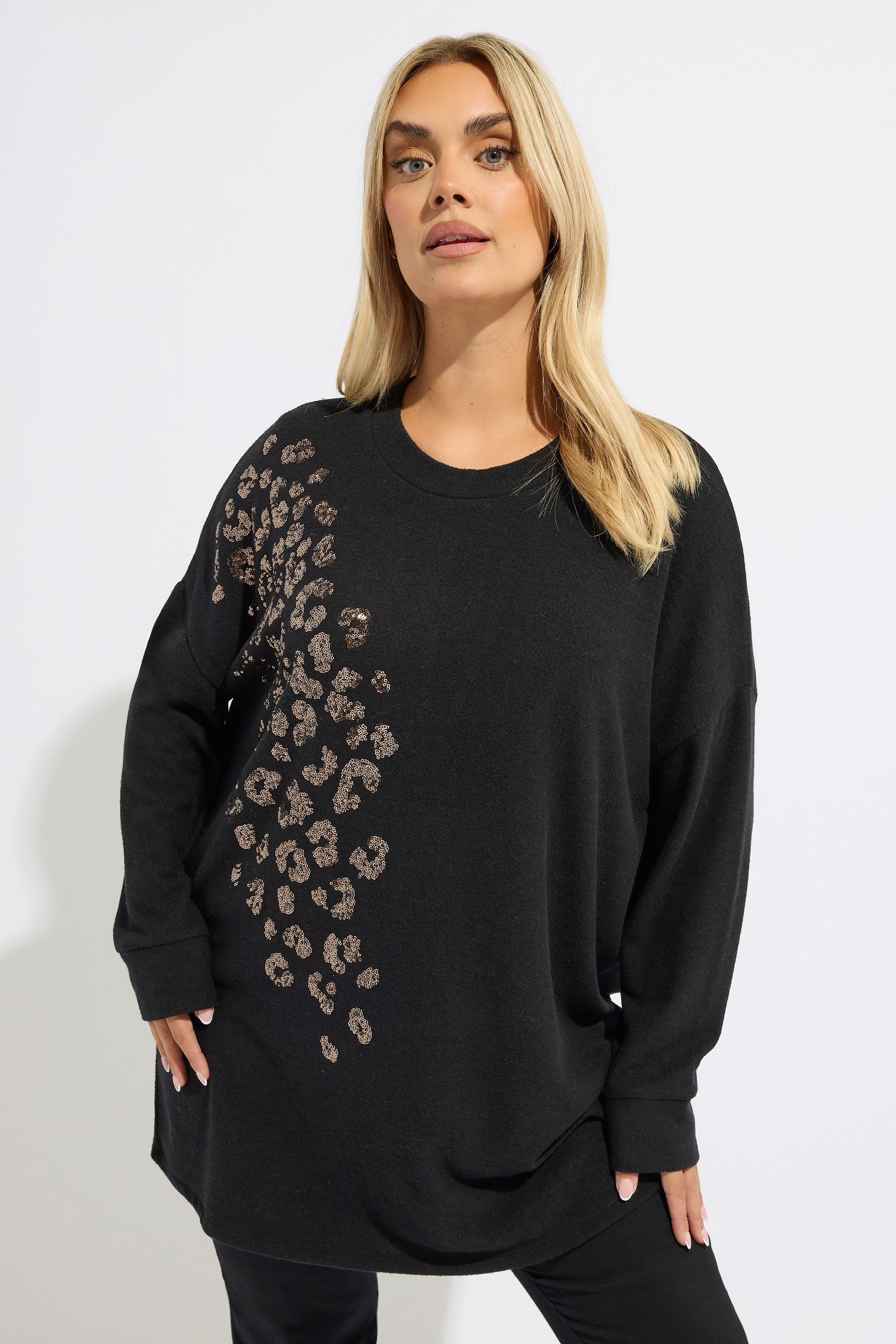 YOURS Plus Size Black Leopard Sequin Embellished Jumper 3