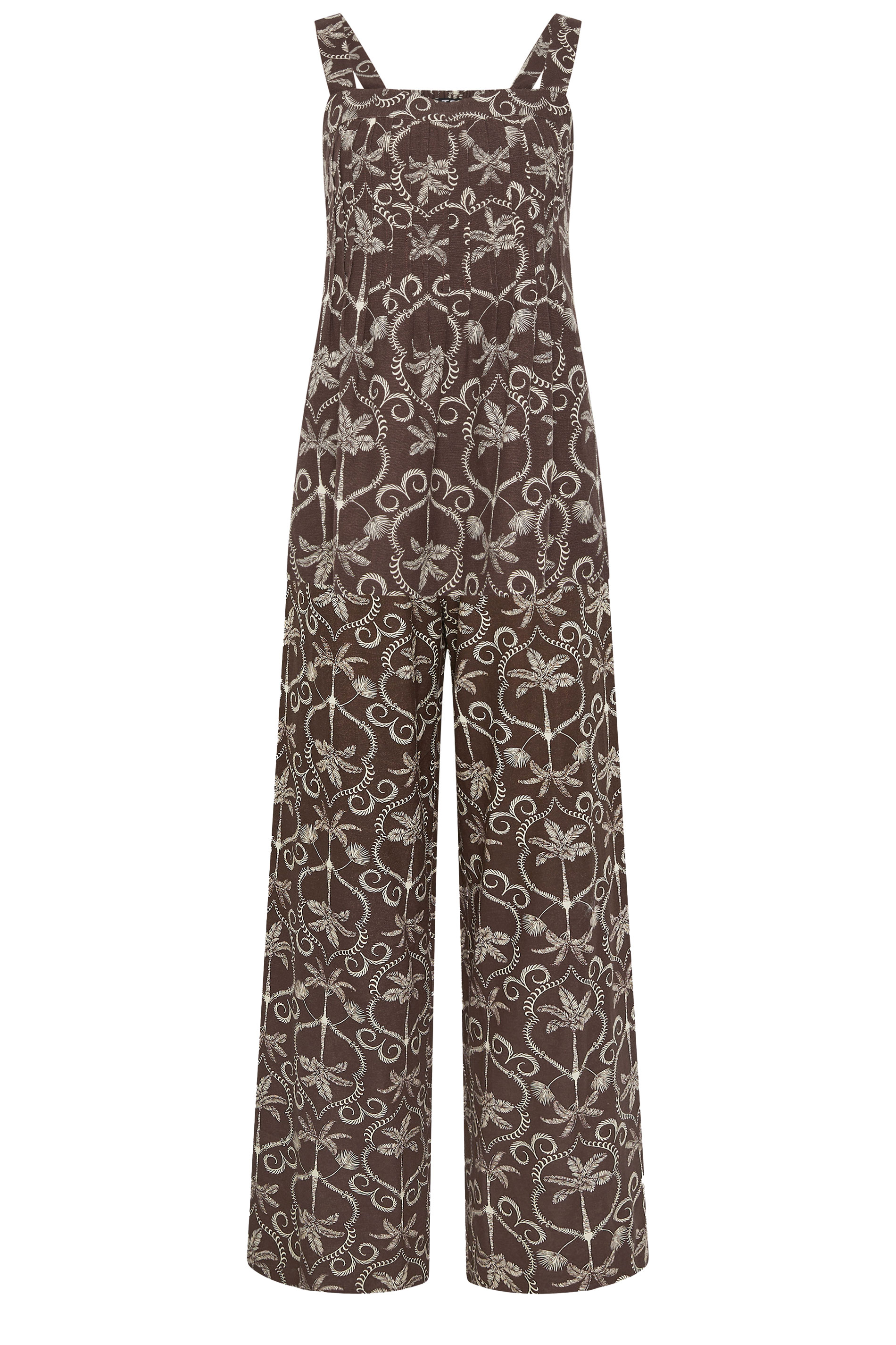 LTS Tall Women's Set Chocolate Brown Palm Linen Vest Top & Wide Leg Trousers | Long Tall Sally 5