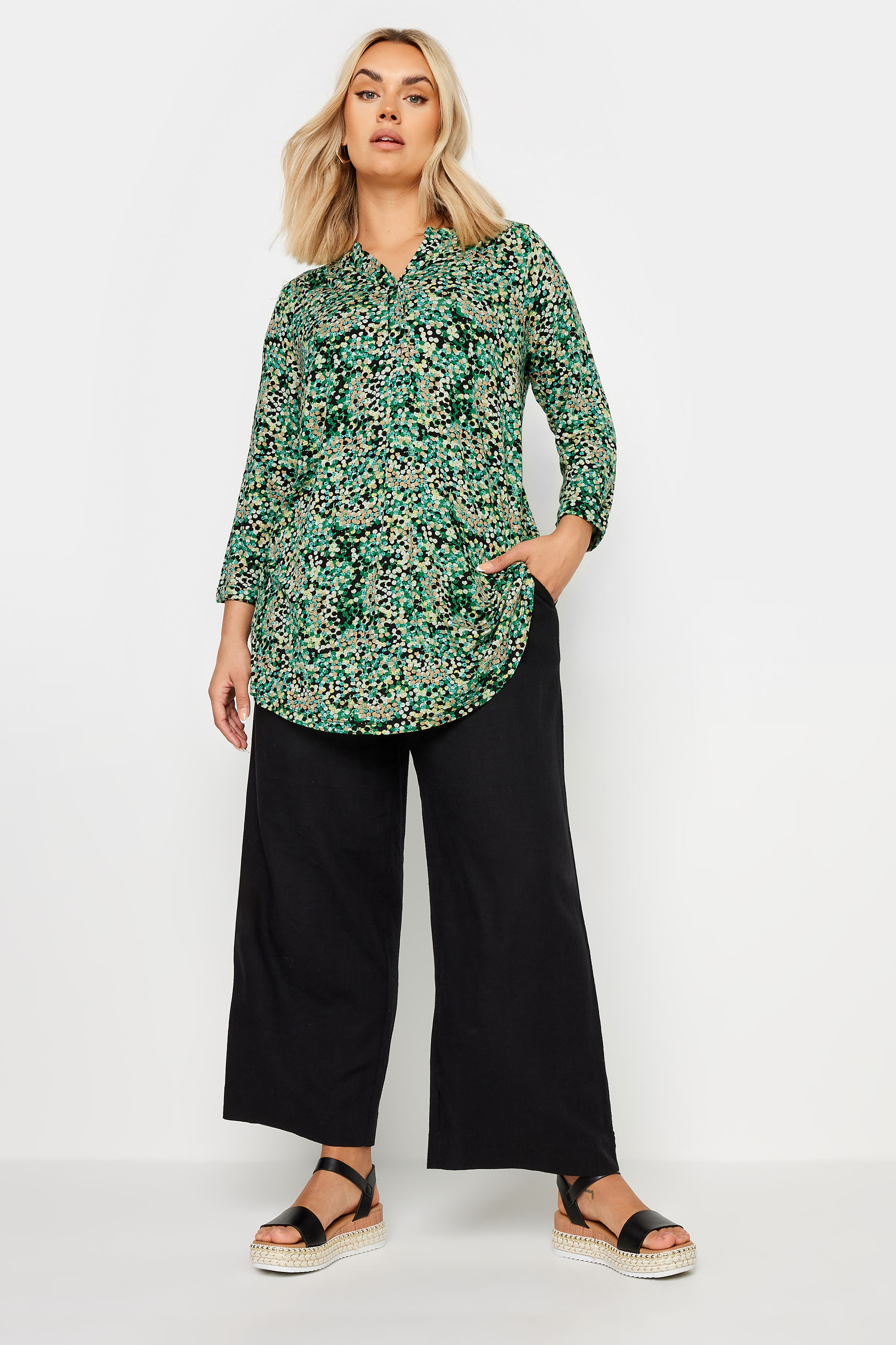 YOURS Plus Size Green Abstract Print Shirt | Yours Clothing 2