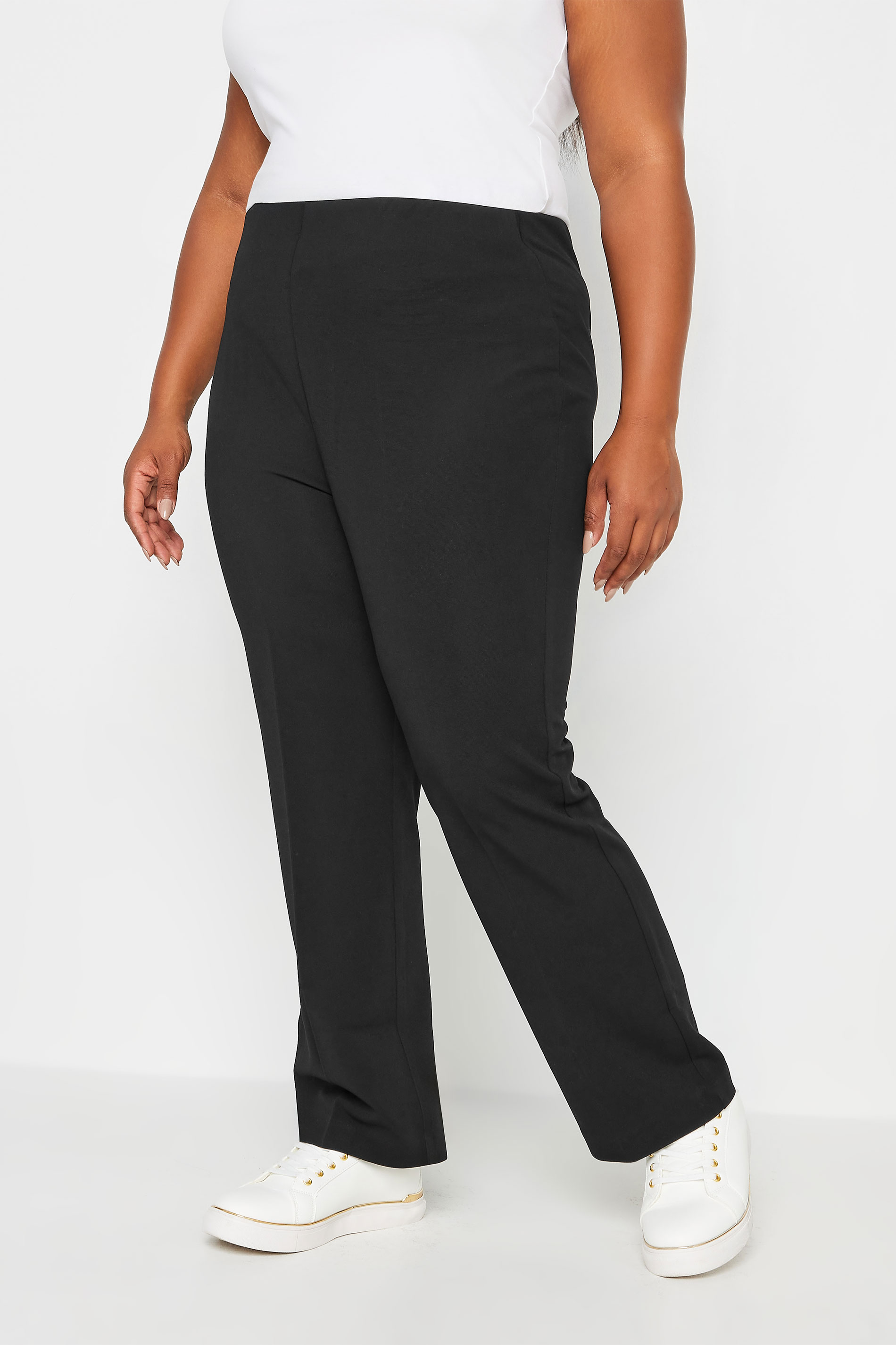 Plus Size Black Pull On Ribbed Bootcut Stretch Trousers  | Yours Clothing 1