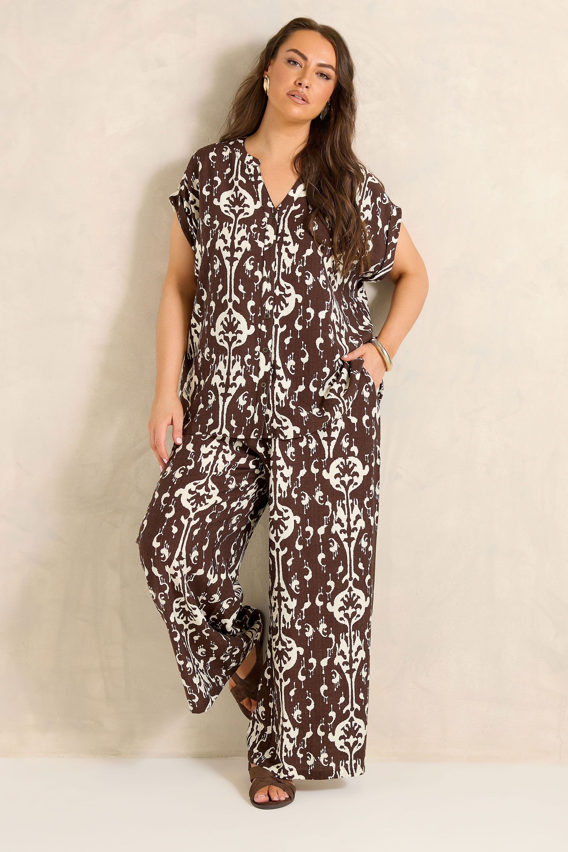 Evans Women's Brown Plus Chocolate Top & Trouser Set Size 18
