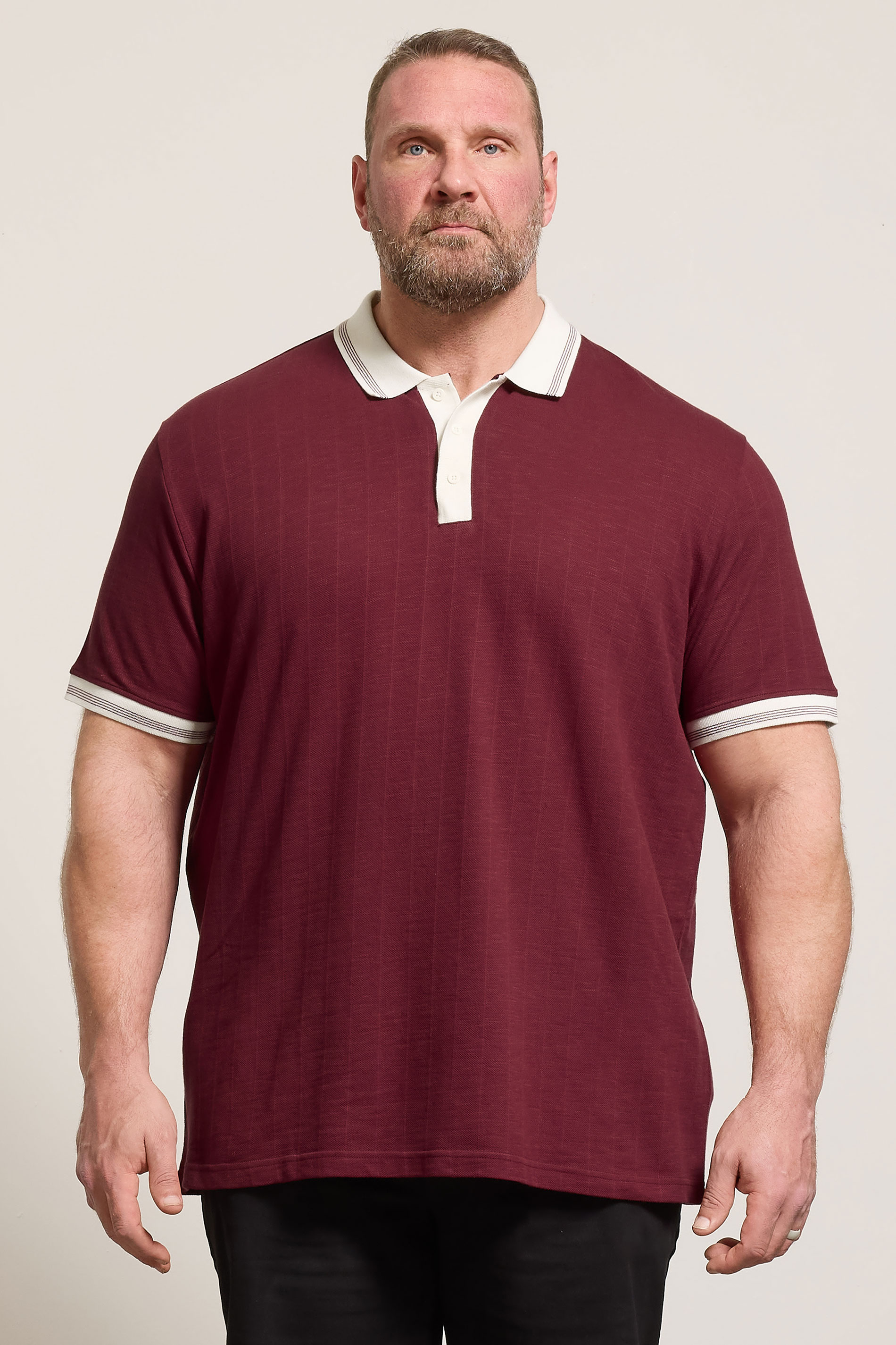 BadRhino Big & Tall Wine Red Mini Check Tipped Polo Shirt | BadRhino 3