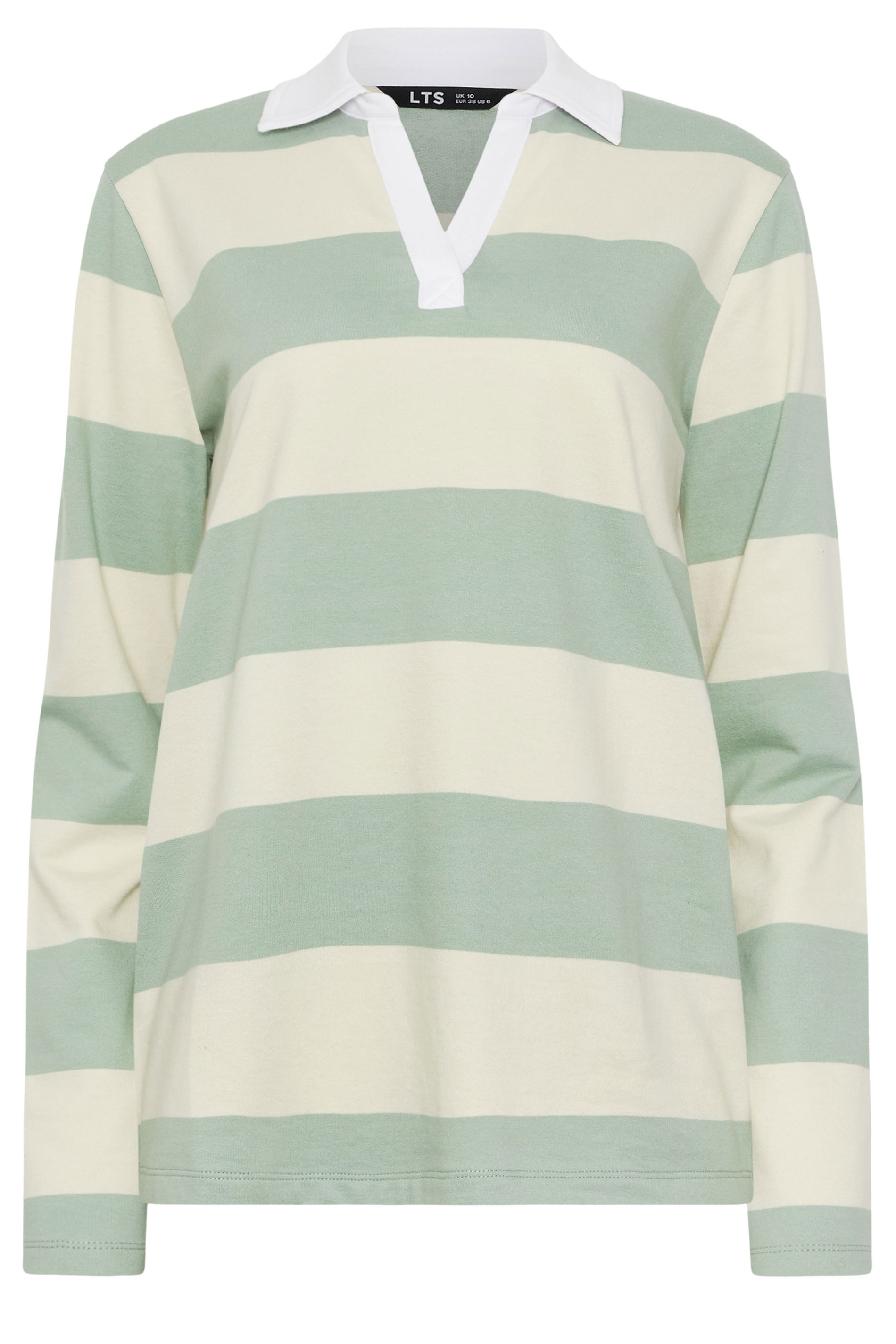 LTS Tall Women's Mint Green & Cream Stripe Cotton Rugby Sweatshirt | Long Tall Sally 5