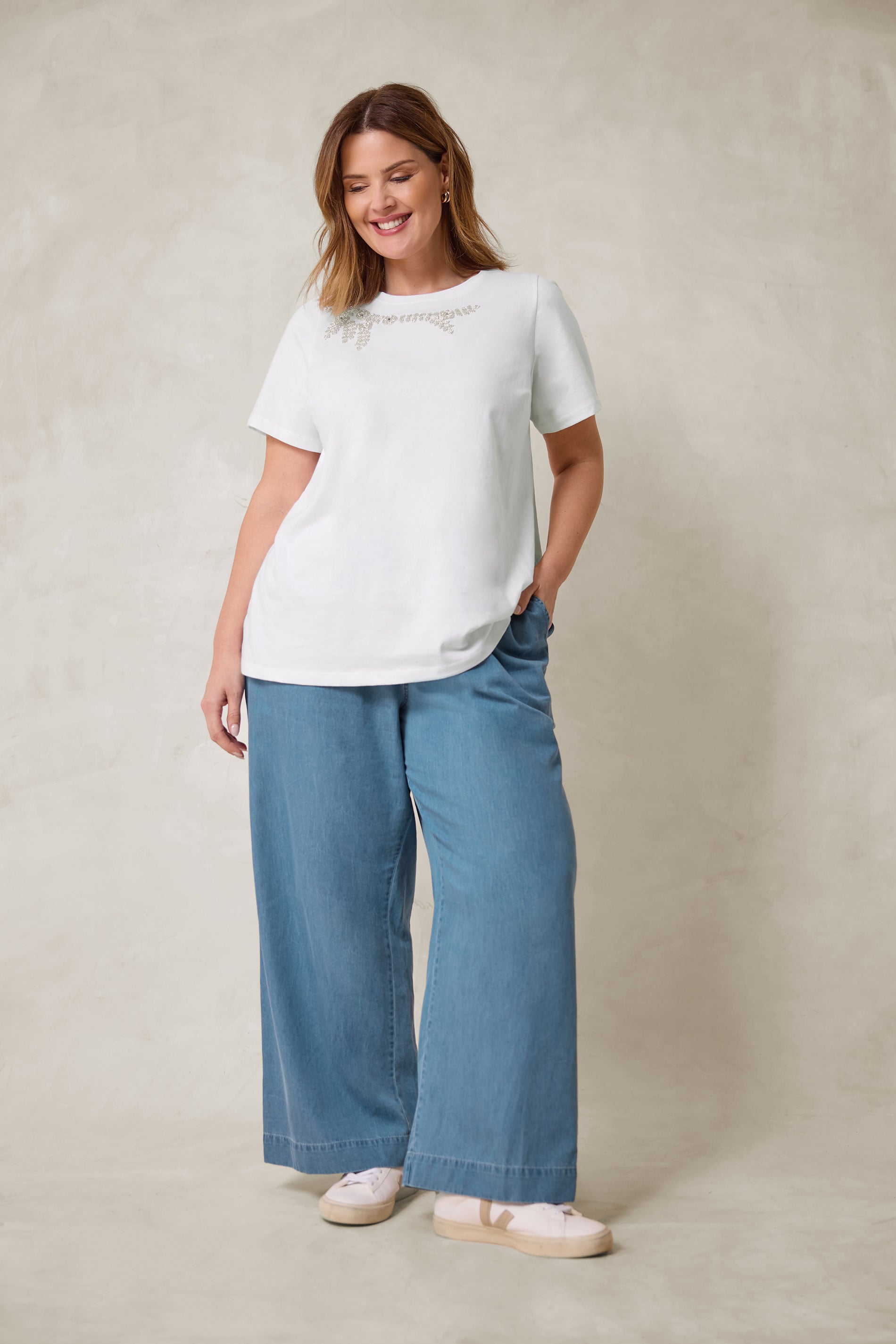 Evans Women's Blue Plus Midwash Wide Leg Denim Trousers Size 18