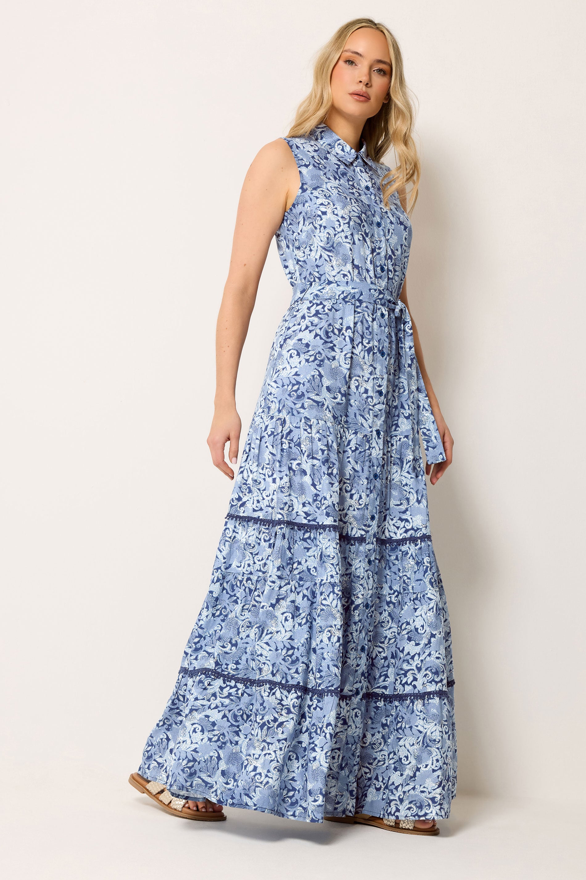 LTS Tall Women's Blue Floral Belted Maxi Dress | Long Tall Sally 3