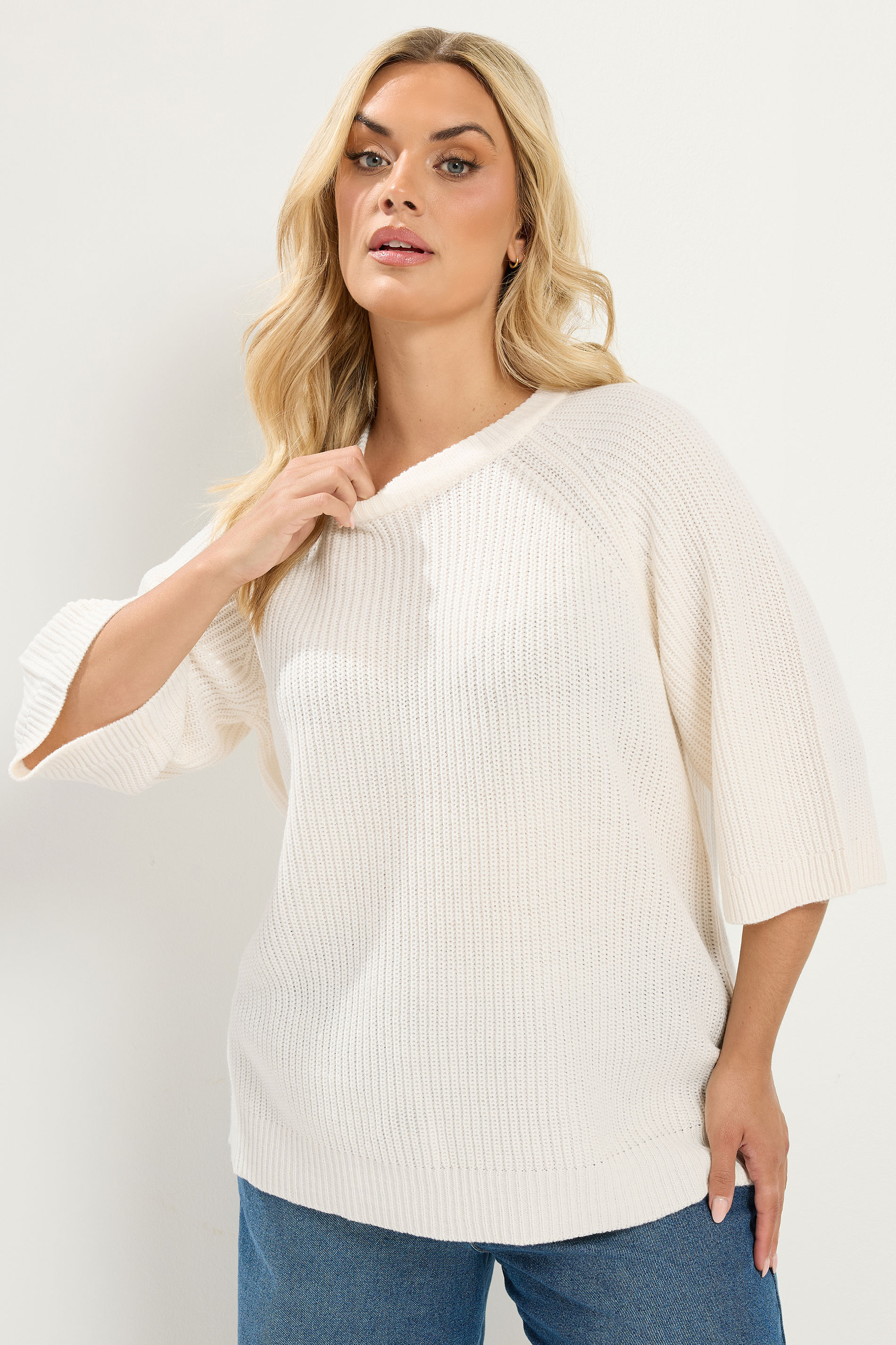YOURS Plus Size Ivory White Knitted Jumper | Yours Clothing 1