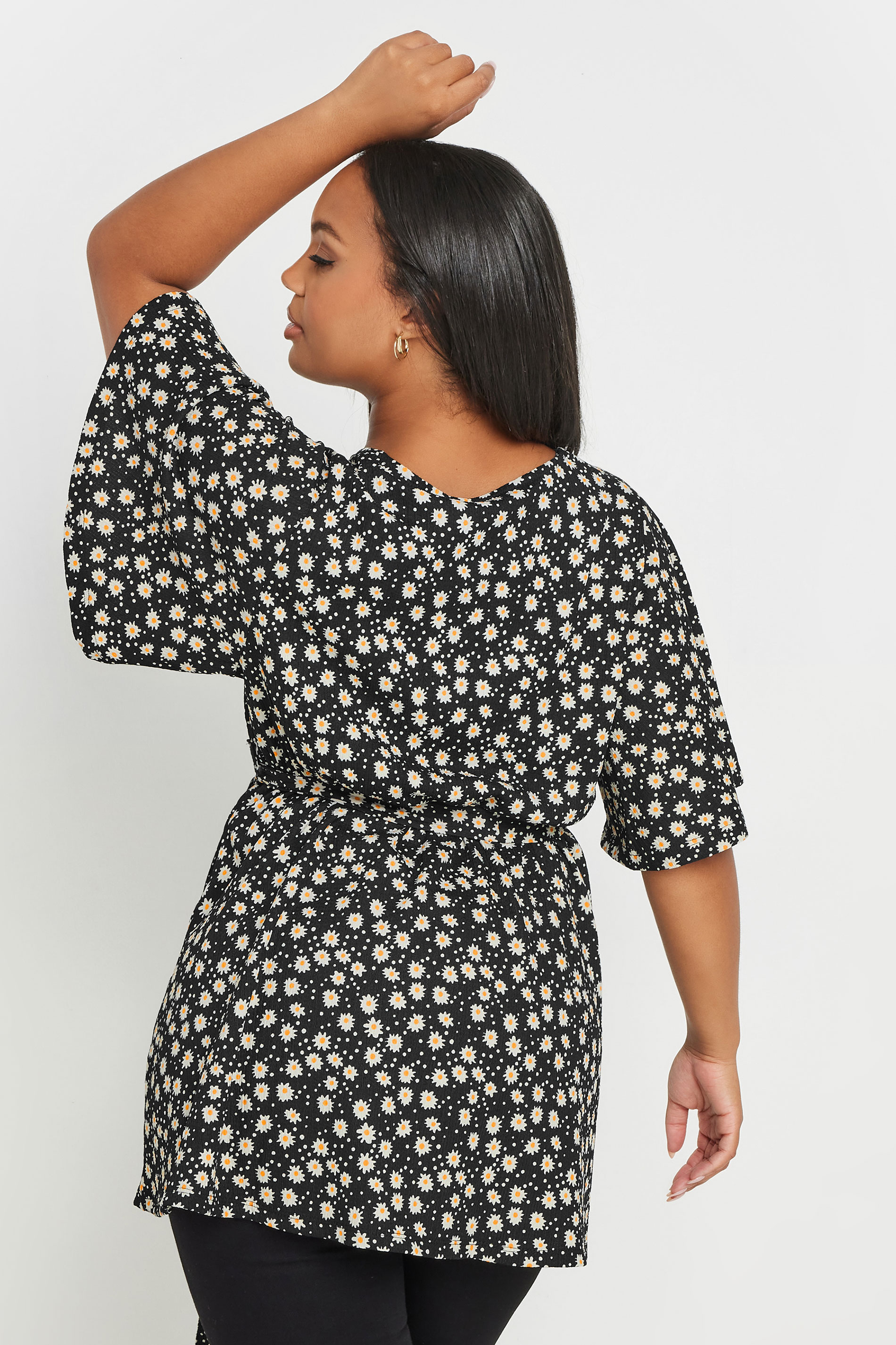 YOURS Plus Size Black Textured Floral Print Wrap Top | Yours Clothing 5