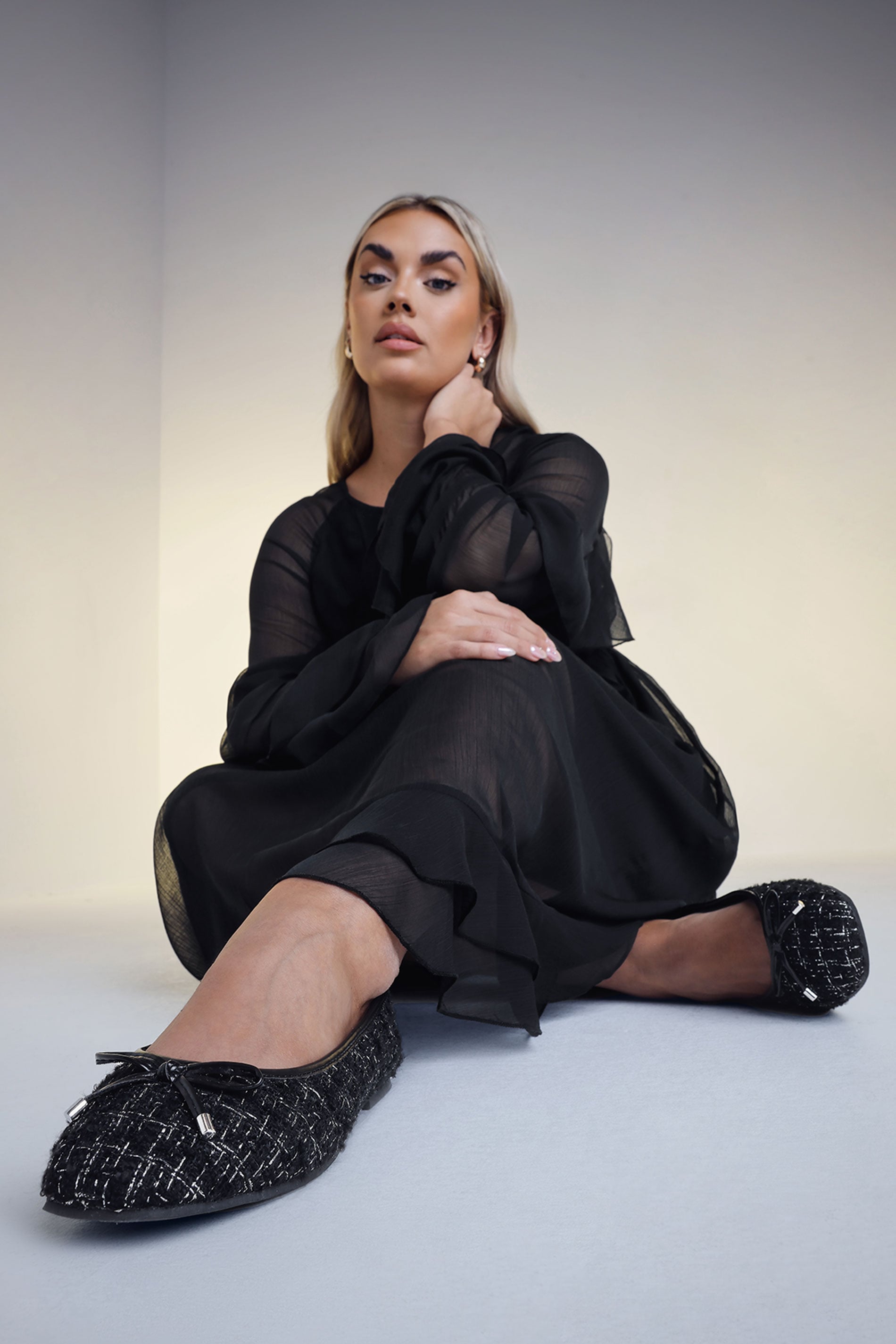 Black Boucle Ballerina Pumps In Extra Wide EEE Fit | Yours Clothing 3